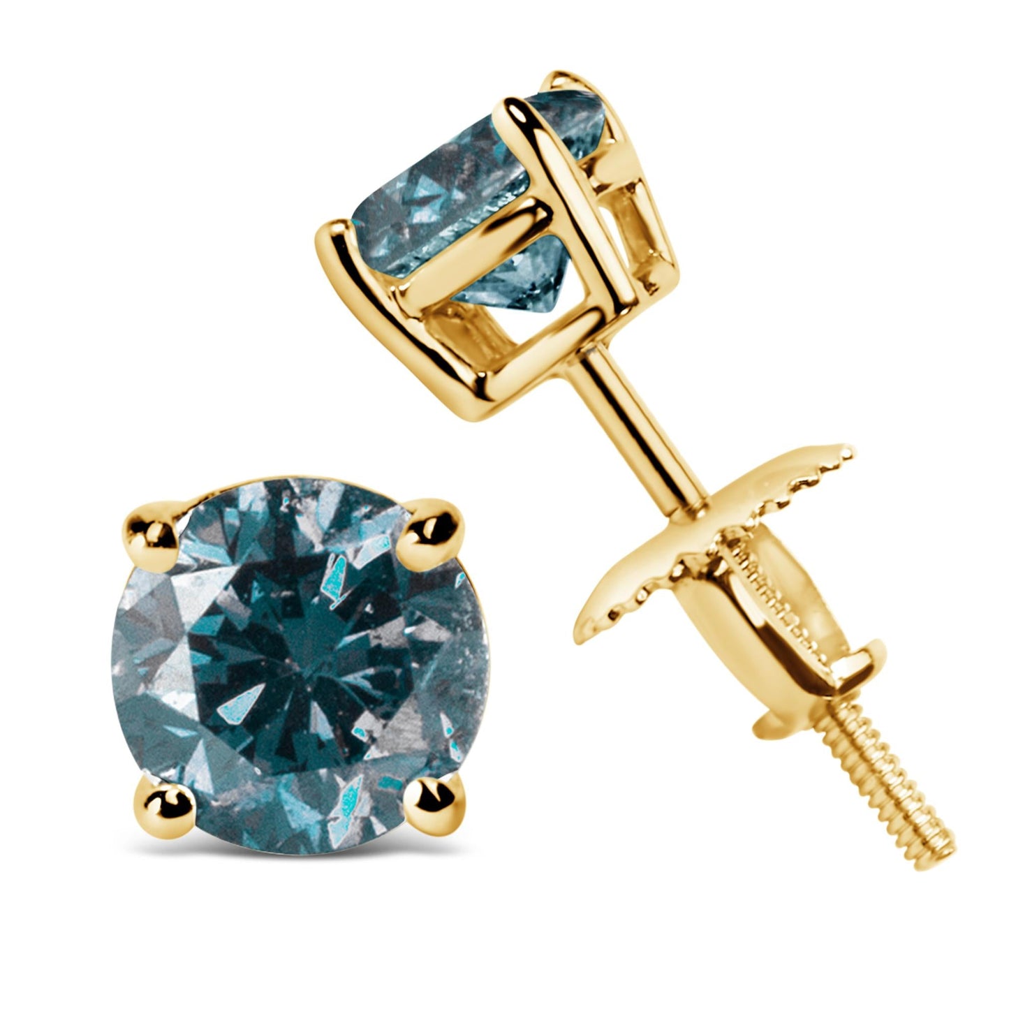 14K Gold Blue Lab Grown Diamond Stud Earrings with Screw Backs