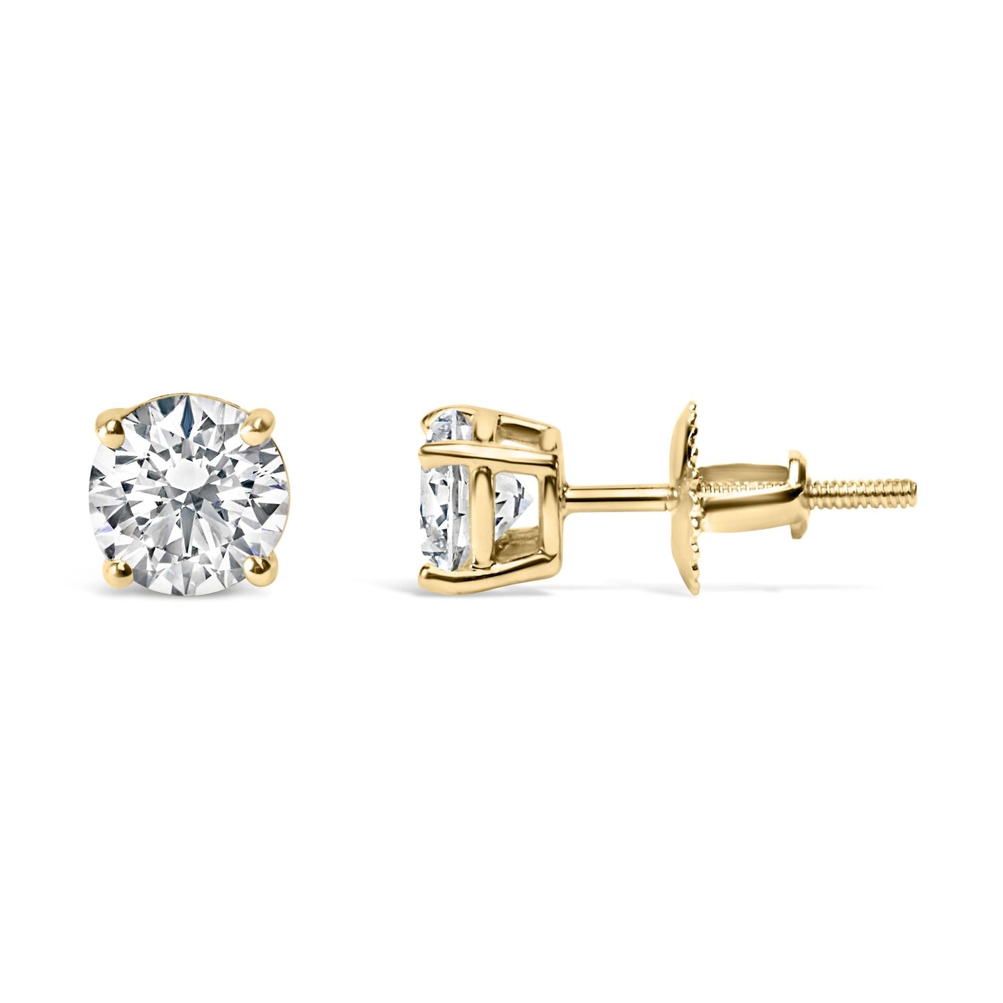 14K Gold 2.00 Cttw Lab Grown Round Brilliant-Cut Diamond Classic 4-Prong Stud Earrings with Screw Backs (F-G color, VVS2-VS1 Clarity)