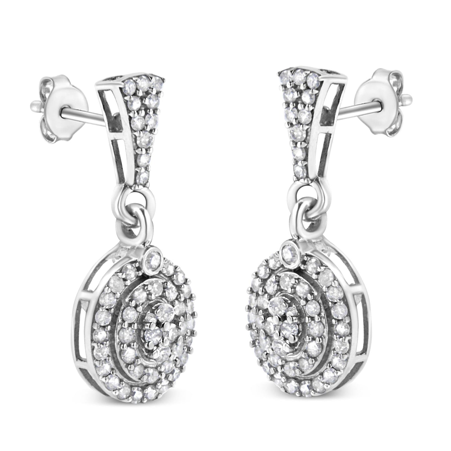 .925 Sterling Silver 1.0 Cttw Diamond Cluster Oval Shape Drop and Dangle Earrings (I-J Color, I3 Clarity)