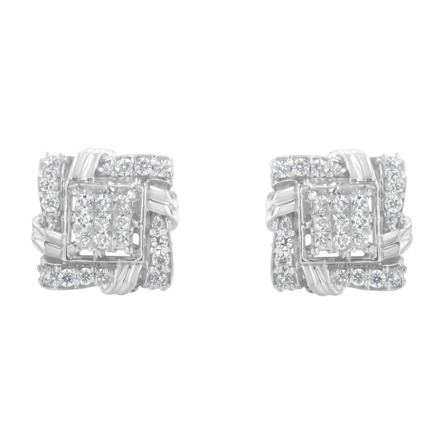 .925 Sterling Silver 1/2 Cttw Round-Cut Diamond Stud Earrings (I-J Color, I1-I2 Clarity)