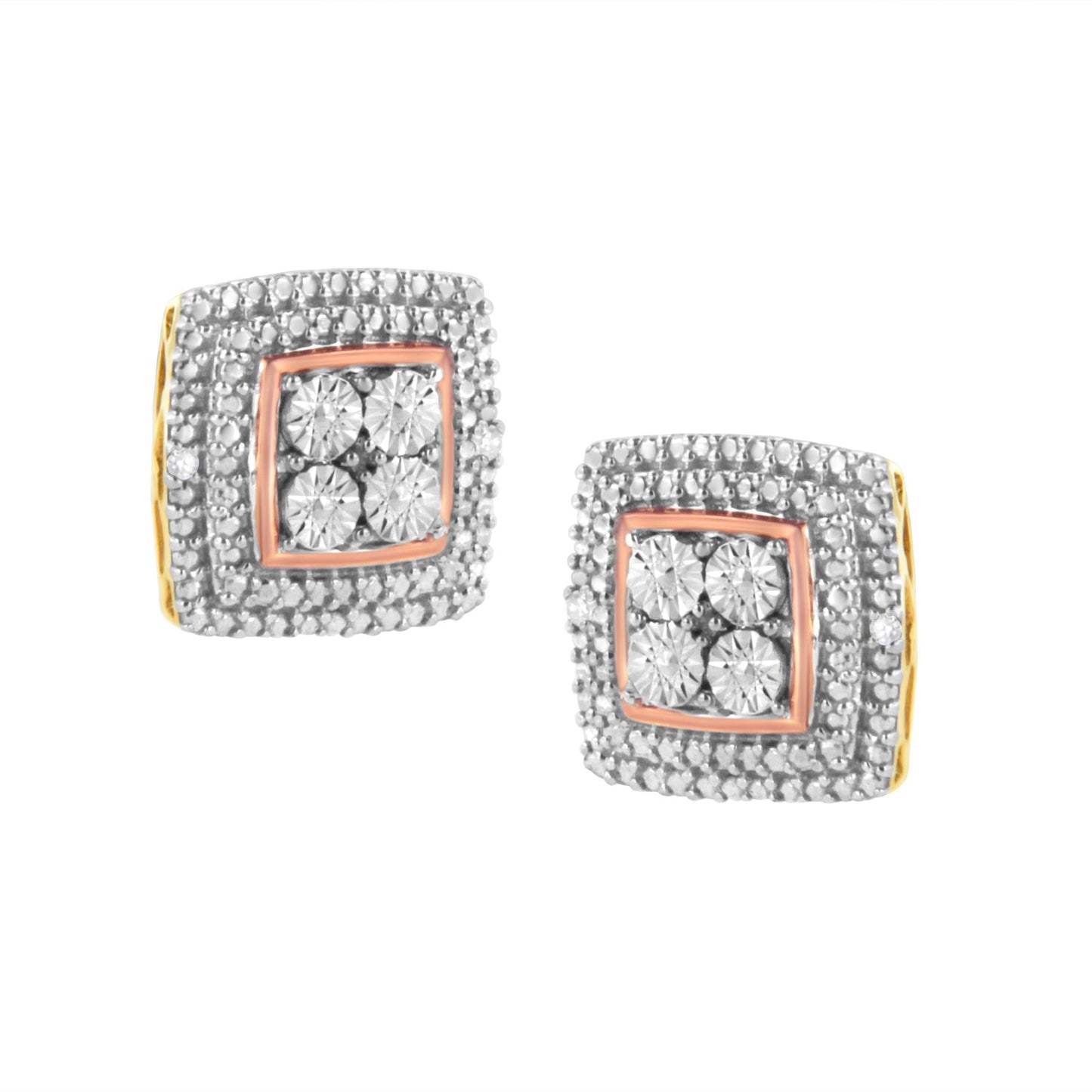 .925 Sterling Silver Diamond Accented Square Shaped Milgrain Stud Earrings (I-J Clarity, I3 Color)