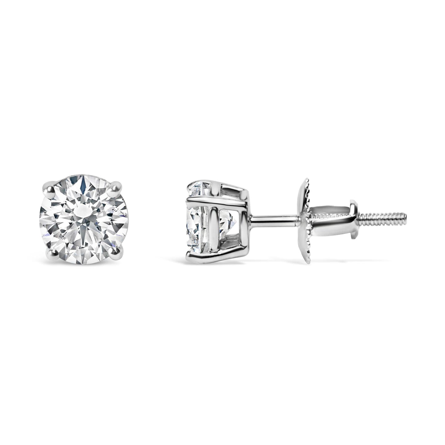 IGI Certified 14K White Gold 1 1/2 Cttw Round Diamond Solitaire Stud Earrings with Screwbacks (G-H Color, I1-I2 Clarity)