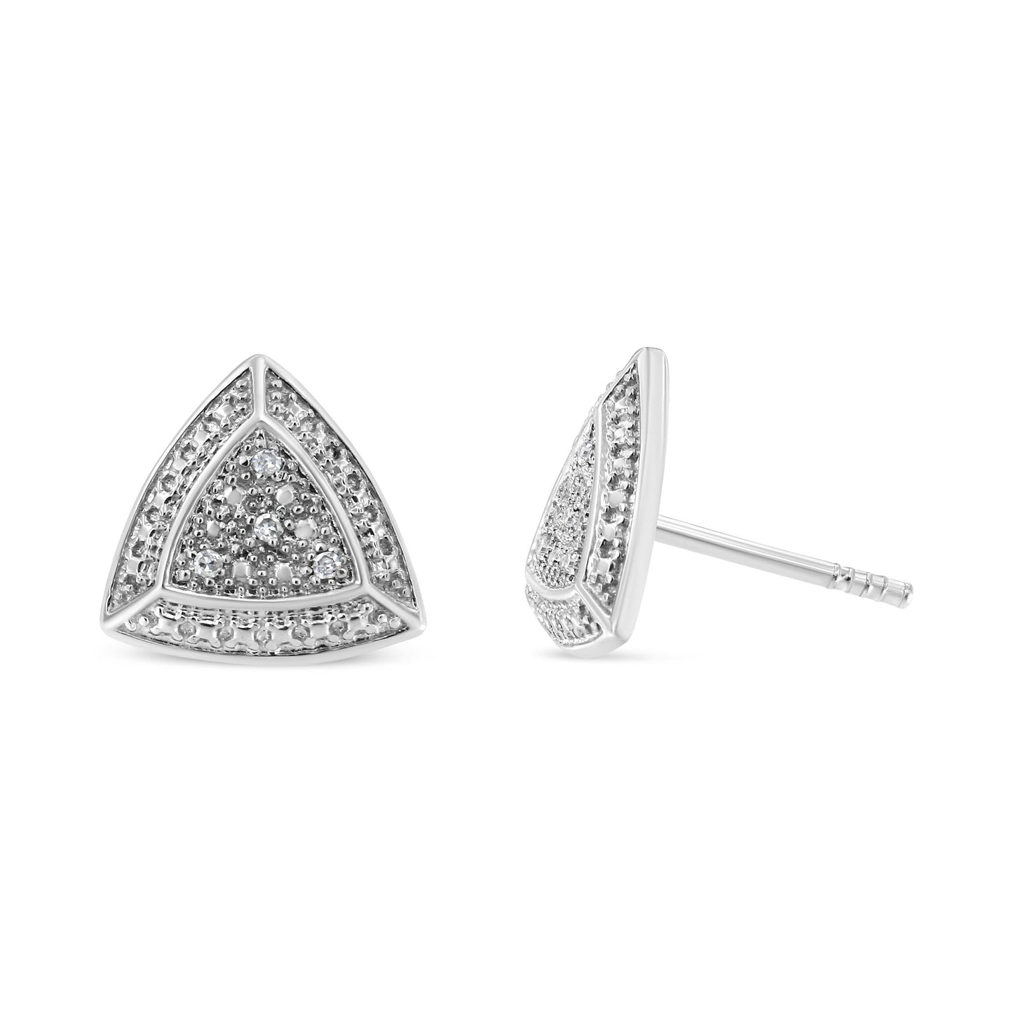 .925 Sterling Silver Diamond-Accented Trillion Shaped 4-Stone Halo-Style Stud Earrings (H-I Color, I2-I3 Clarity)