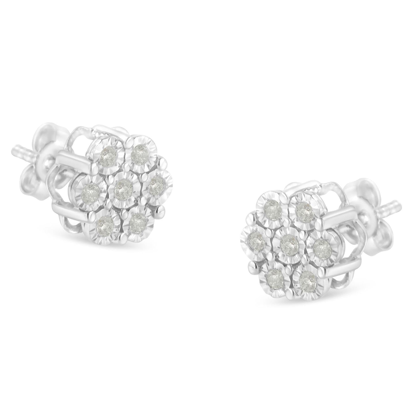 .925 Sterling Silver 1/4 Cttw Round-Cut Diamond Miracle-Set Floral Cluster Button Stud Earrings (I-J Color, I3 Clarity)