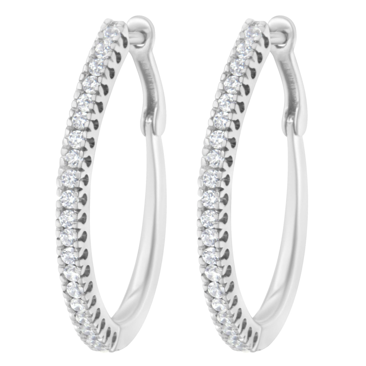 10KT White Gold 1/2 cttw Diamond Hoop Earrings (I-J, I2-I3)