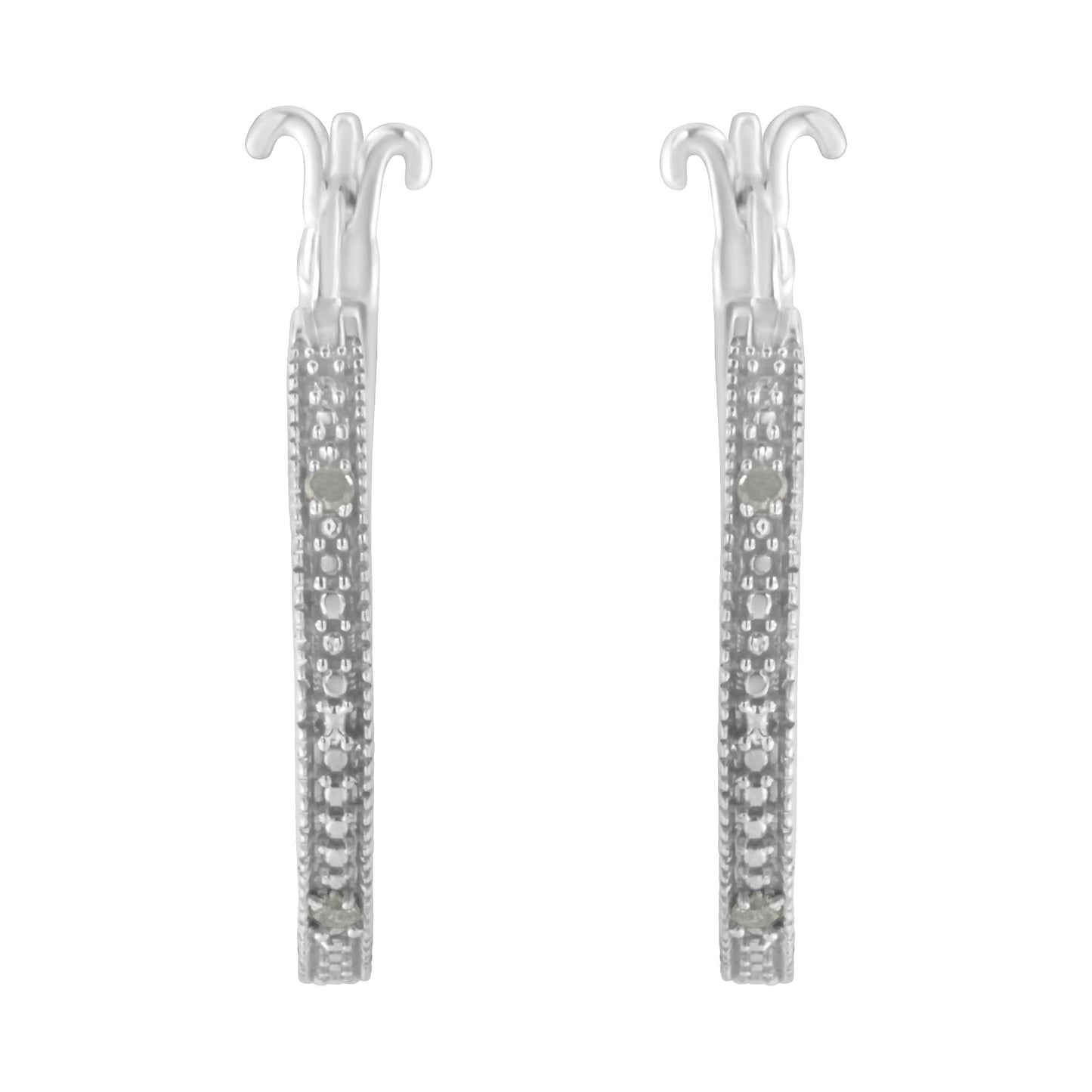 .925 Sterling Silver Miracle-Set Diamond Pave Style Hoop Earrings (I-J Color, I3 Clarity)