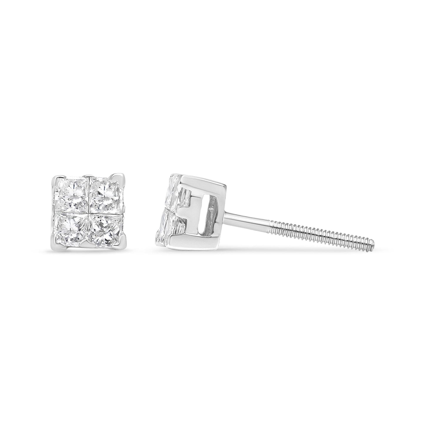 10K White Gold 1/2 cttw Princess-cut Diamond 4 Stone Composite Quad Stud Earring (H-I Color, I1-I2 Clarity)