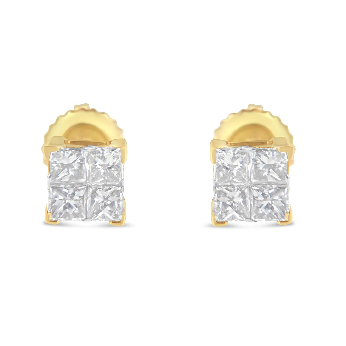 10K Gold Princess Diamond Composite Stud Earring (1/2 cttw, I-J Color, I1-I2 Clarity)