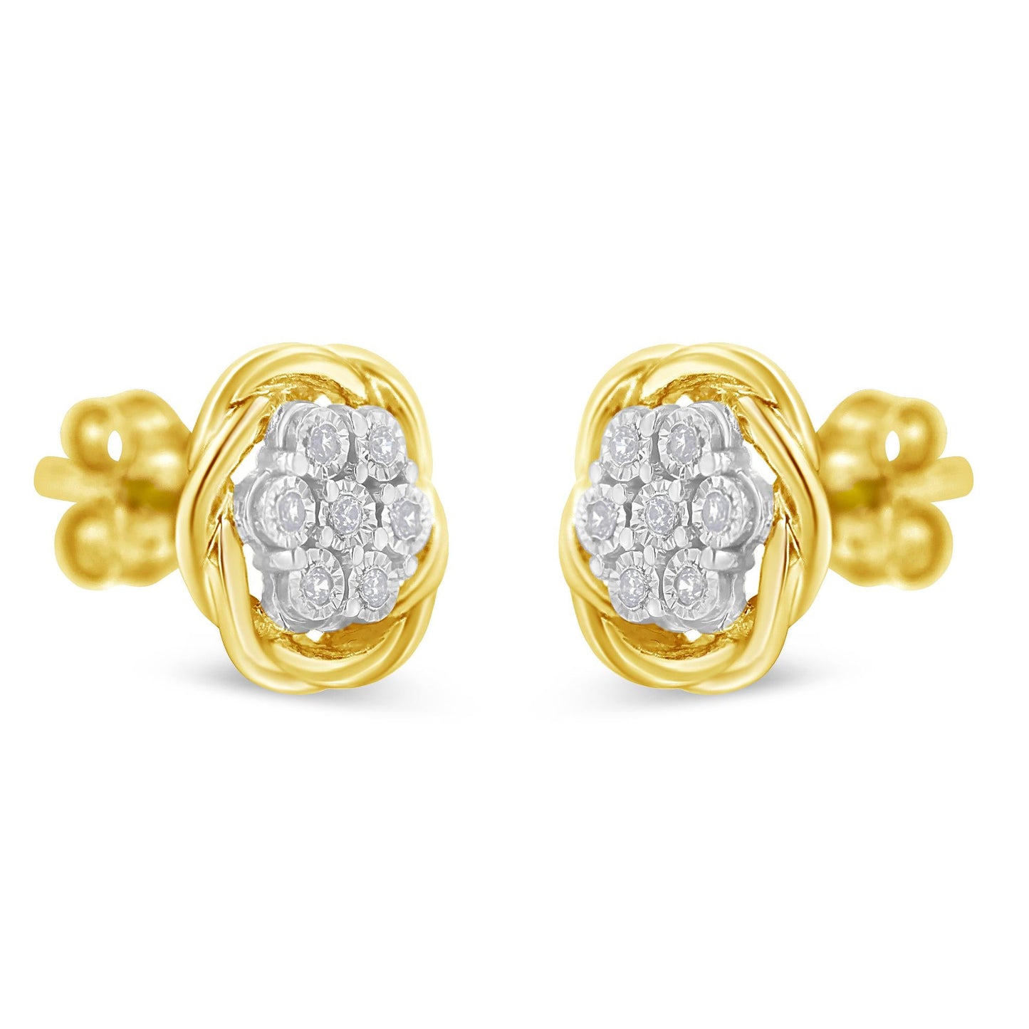 Yellow Gold Plated Sterling Silver Diamond Rose stud Earrings (0.15 cttw, I-J Color, I2-I3 Clarity)