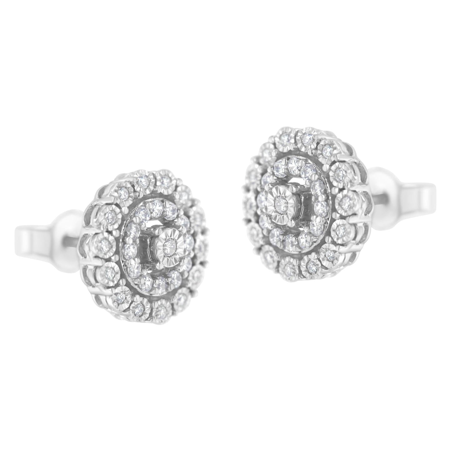 .925 Sterling Silver 1/2 cttw Miracle-Set Diamond Double Halo Stud Earring (I-J Clarity, I3 Color)