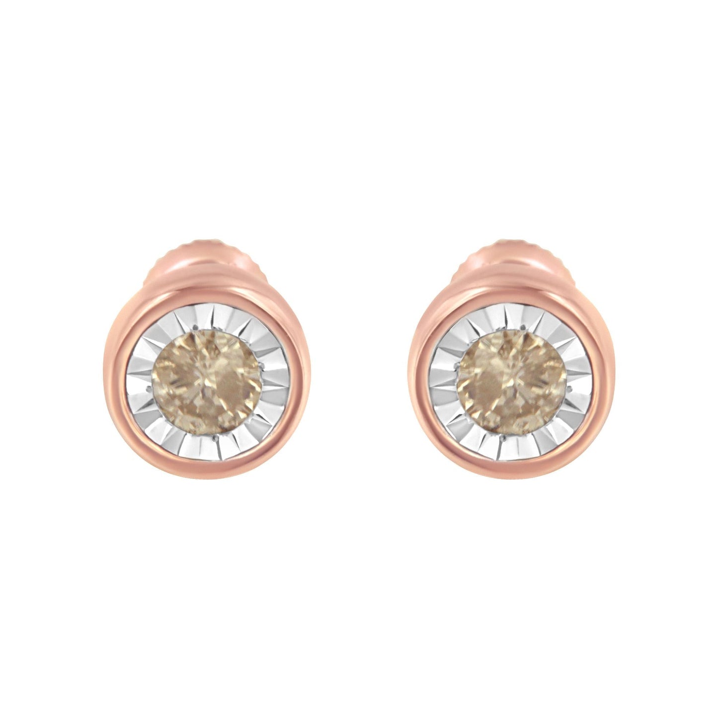 10K Rose Gold 0.40 Cttw Round Brilliant-Cut Near Colorless Diamond Miracle-Set Stud Earrings with Screw Backs (J-K Color, I2-I3 Clarity)