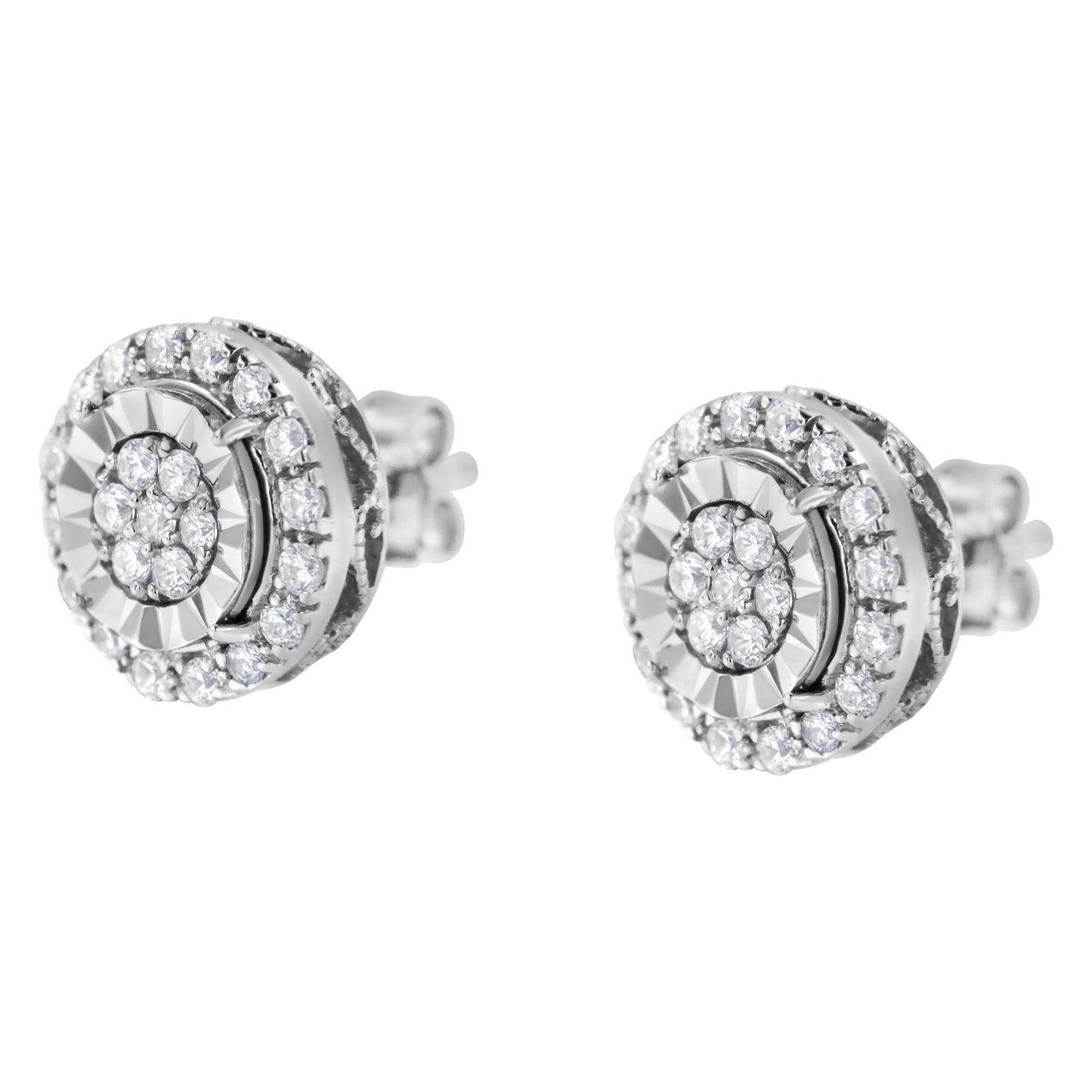 Sterling Silver Diamond Cluster Earrings (1 cttw, I-J Color, I2-I3 Clarity)