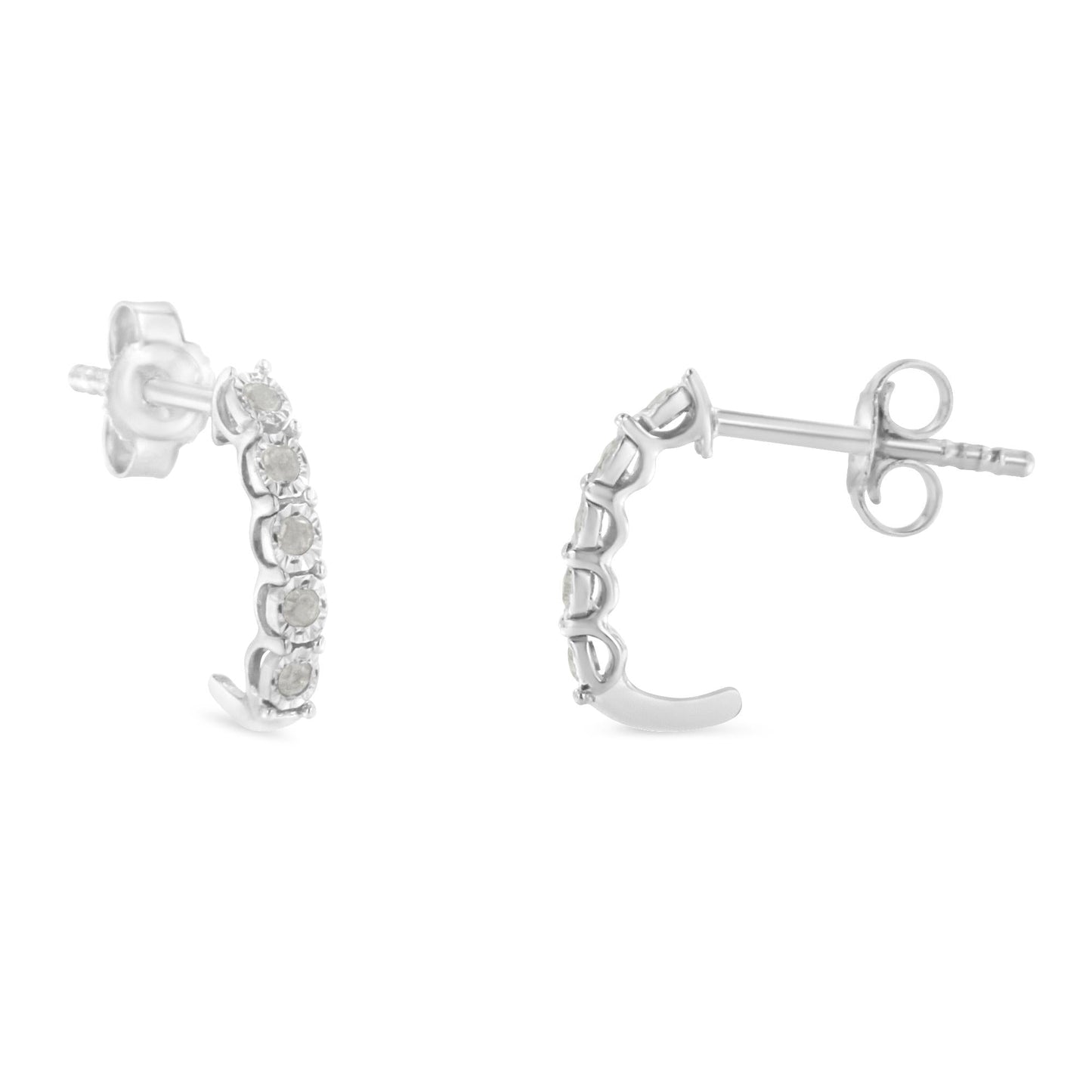 .925 Sterling Silver 1/10ct cttw Miracle-Set Diamond 5 Stone J-Hoop Earrings (I-J Color, I3 Clarity)