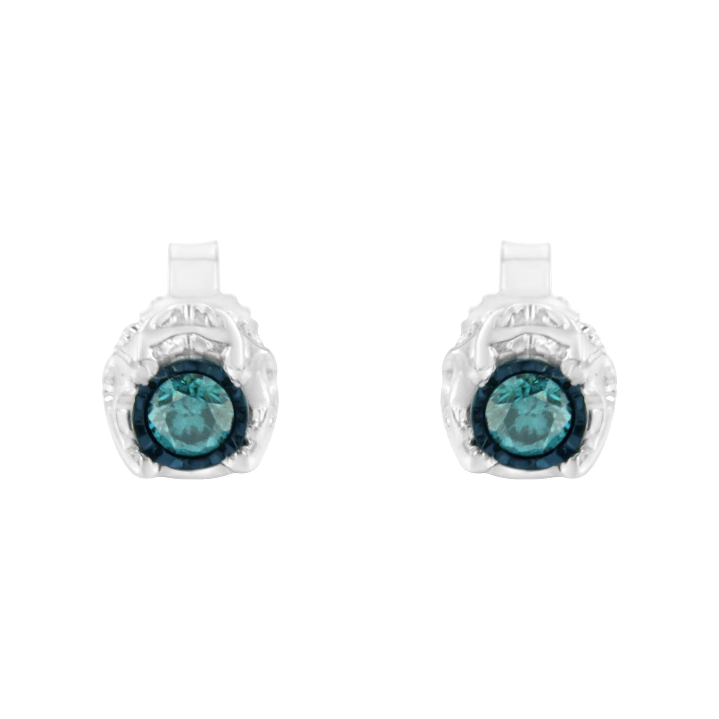 Sterling Silver Color Treated Diamond Stud Earrings (1/3 cttw, Blue, I2-I3 Clarity)