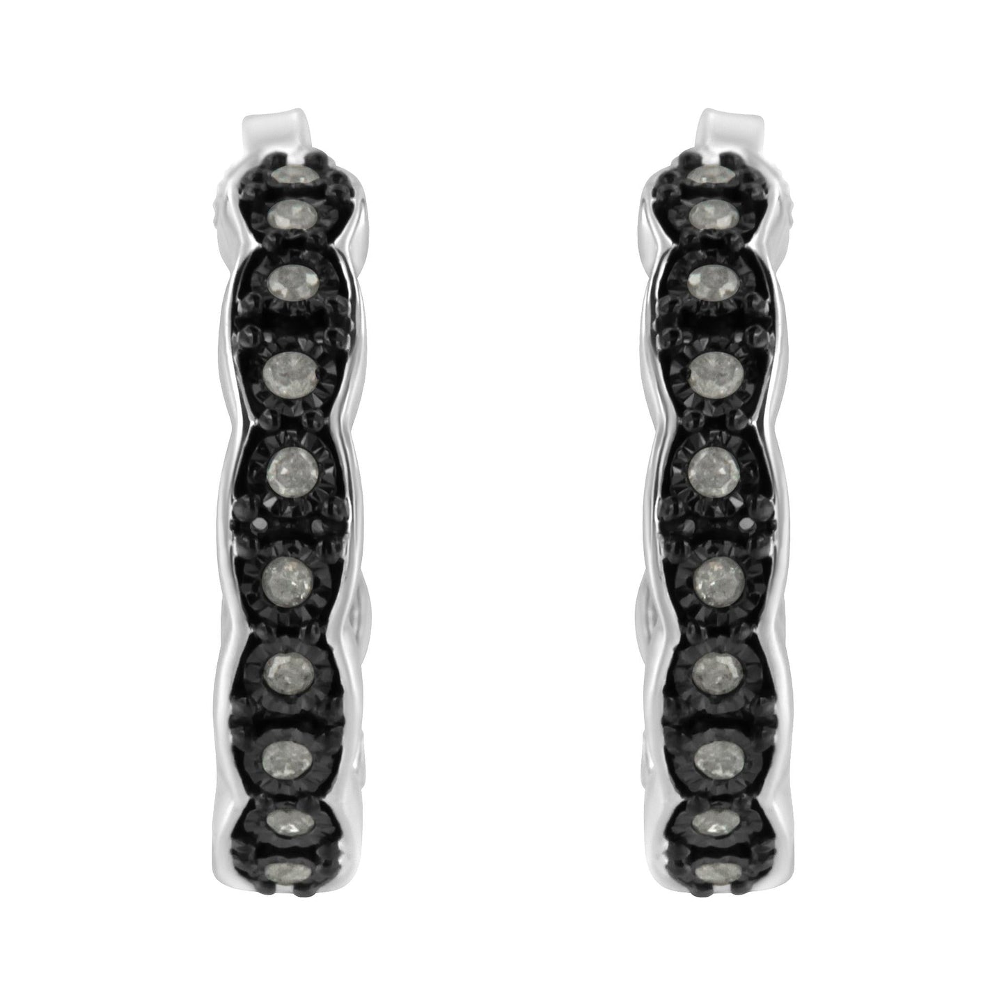 Black Rhodium and .925 Sterling Silver 1/4 cttw Miracle Plate Set Diamond "C" Shape Hoop Earring(I-J Color, I3 Clarity)