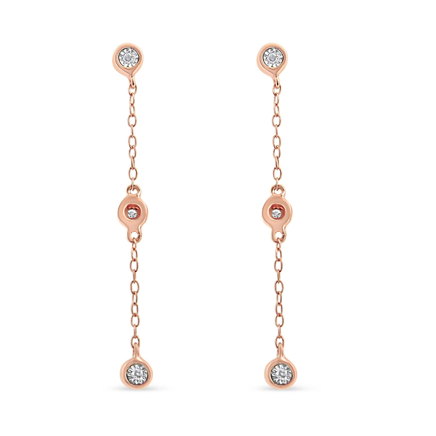 10K Rose Gold Plated .925 Sterling Silver 1/15 Cttw Diamond Dangle Earring (I-J Color, I3-Promo Clarity)