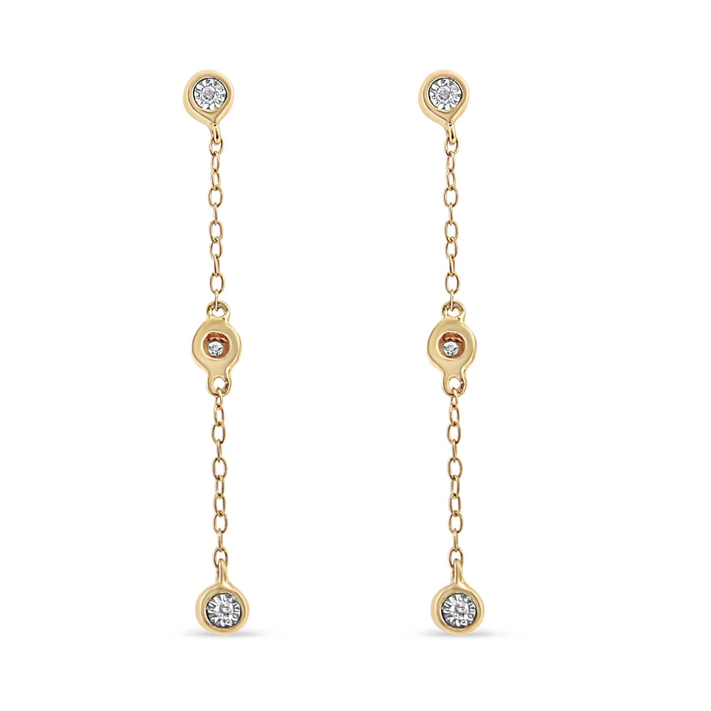 10K Yellow Gold Plated .925 Sterling Silver Miracle Set Diamond Accent 3-Stone Drop and Dangle Earring (I-J Color, I3 Clarity)