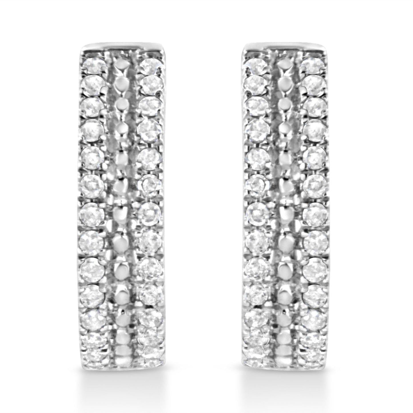 .925 Sterling Silver 1/2 Cttw Diamond Double Row Leverback Hoop Earring (I-J Color, I3 Clarity)