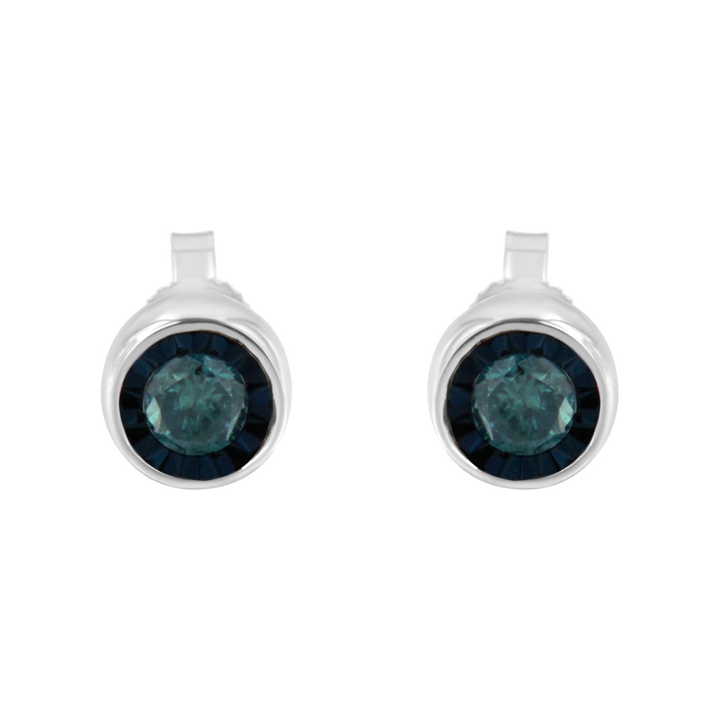 .925 Sterling Silver 0.40 Cttw Round Brilliant-Cut Blue Diamond Miracle-Set Stud Earrings (Fancy Color-Enhanced, I2-I3 Clarity)