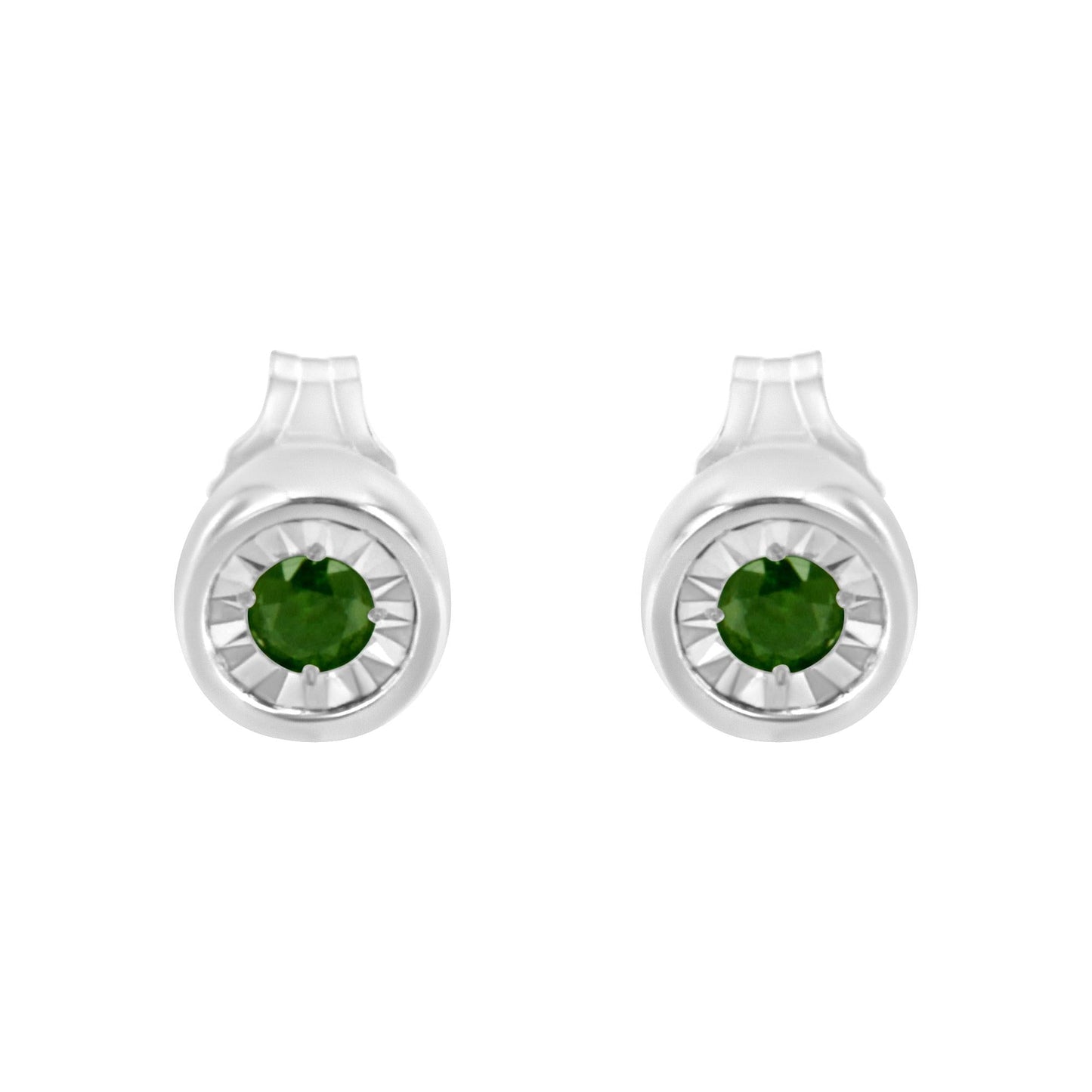 .925 Sterling Silver 1/5 Cttw Round Brilliant-Cut Green Diamond Miracle-Set Stud Earrings (Fancy Color-Enhanced, I1-I2 Clarity)