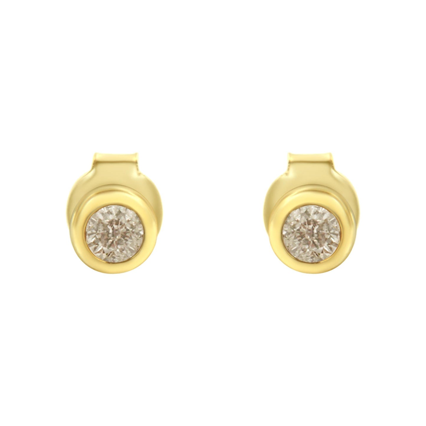 10K Yellow Gold 1/5 Cttw Round Brilliant-Cut Near Colorless Diamond Bezel-Set Stud Earrings (J-K Color, I1-I2 Clarity)