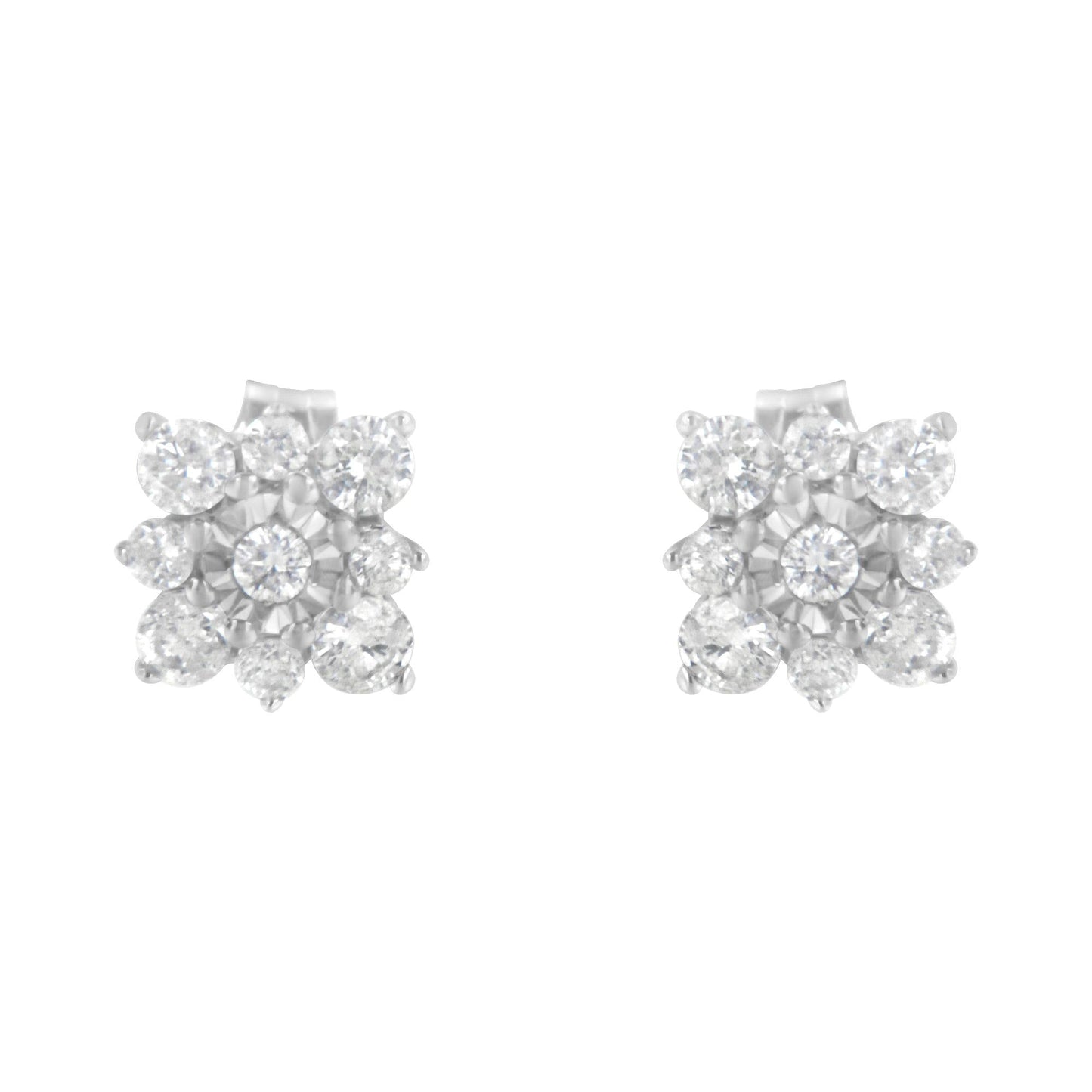 Sterling Silver Diamond Flower Stud Earrings (1/2 cttw, I-J Color, I1-I2 Clarity)