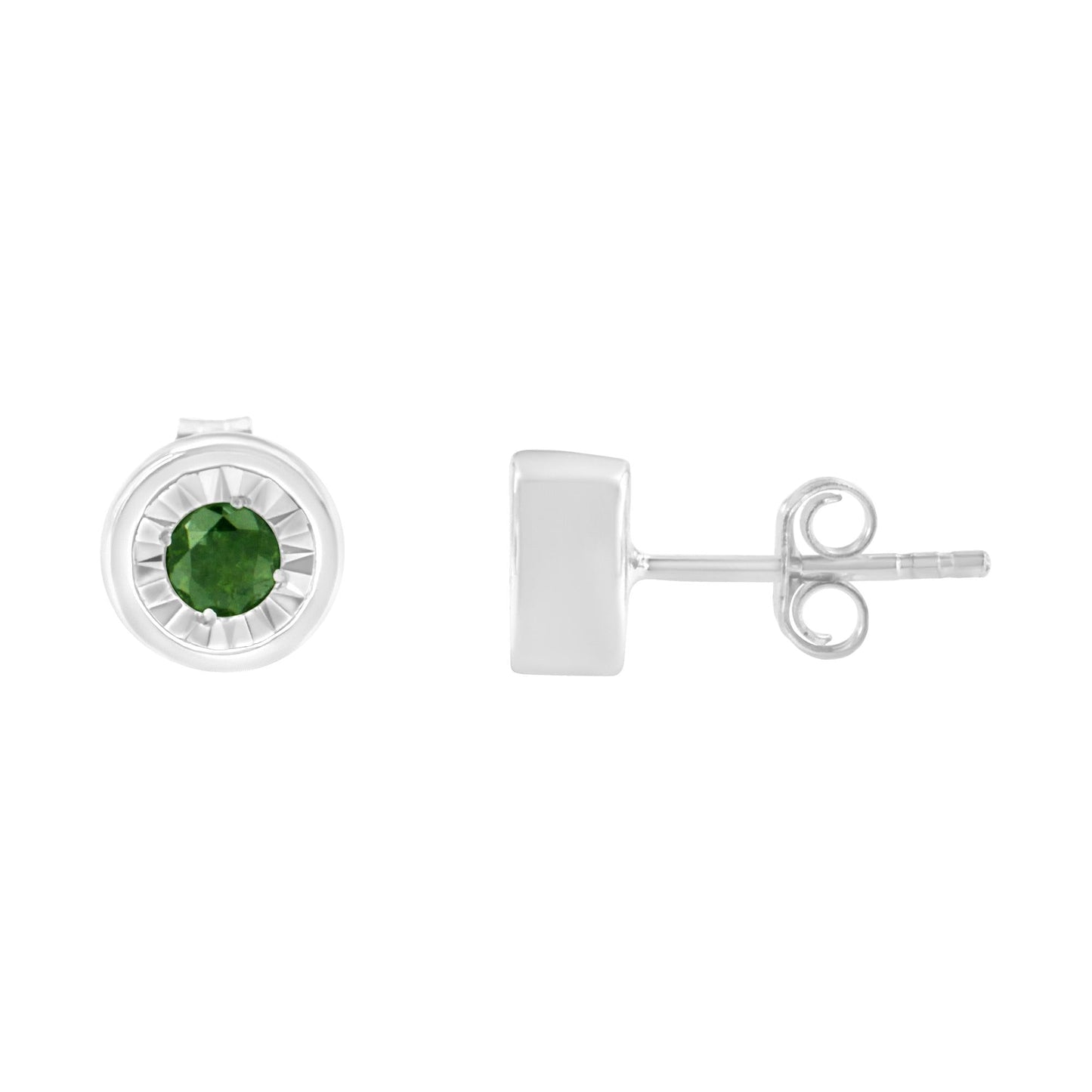 .925 Sterling Silver 1/4 Cttw Round Brilliant-Cut Green Diamond Miracle-Set Stud Earrings (Fancy Color-Enhanced, I1-I2 Clarity)