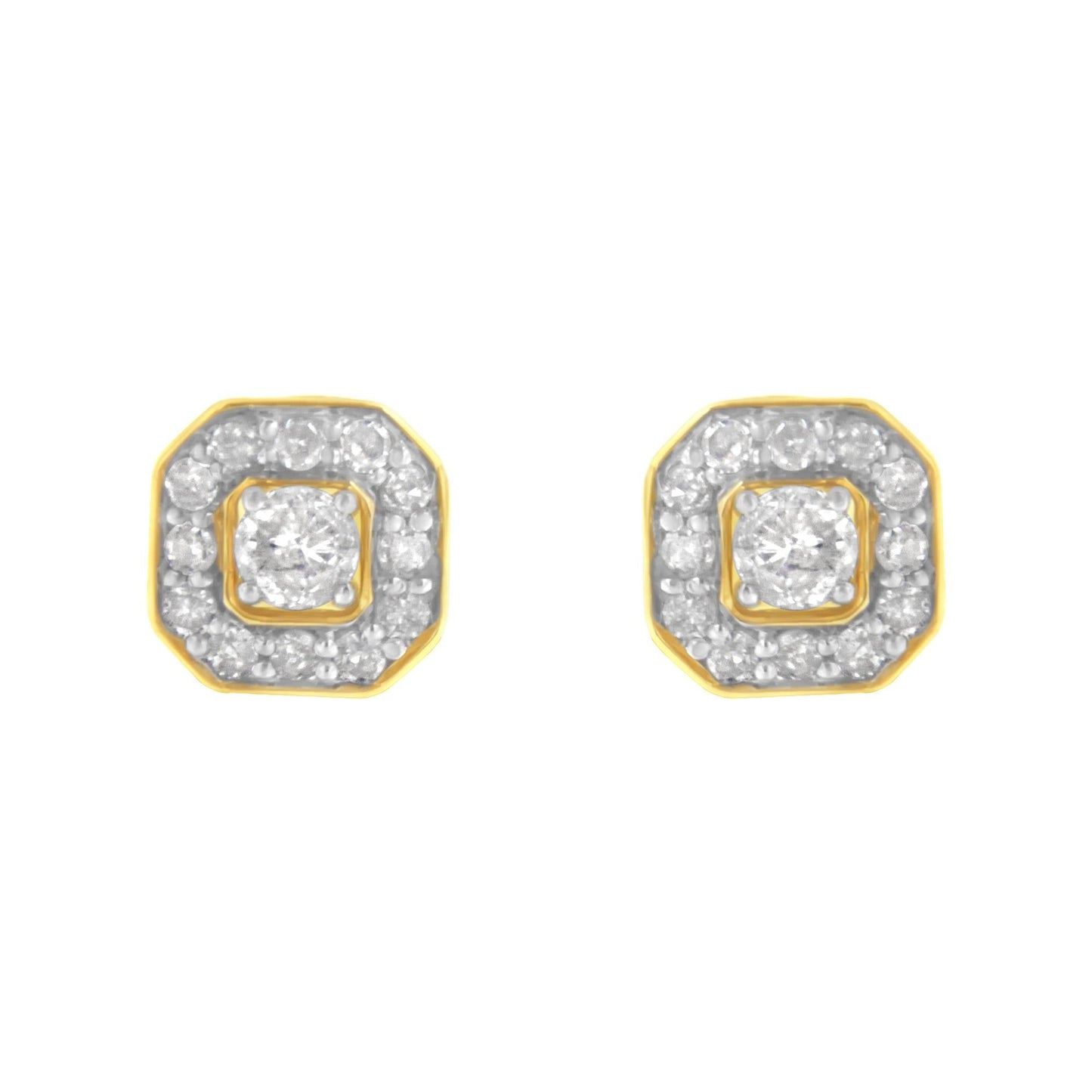 2 Micron 10KT Yellow Gold Plated Sterling Silver Diamond Square Stud Earrings (1/2 cttw, J-K Color, I2-3 Clarity)