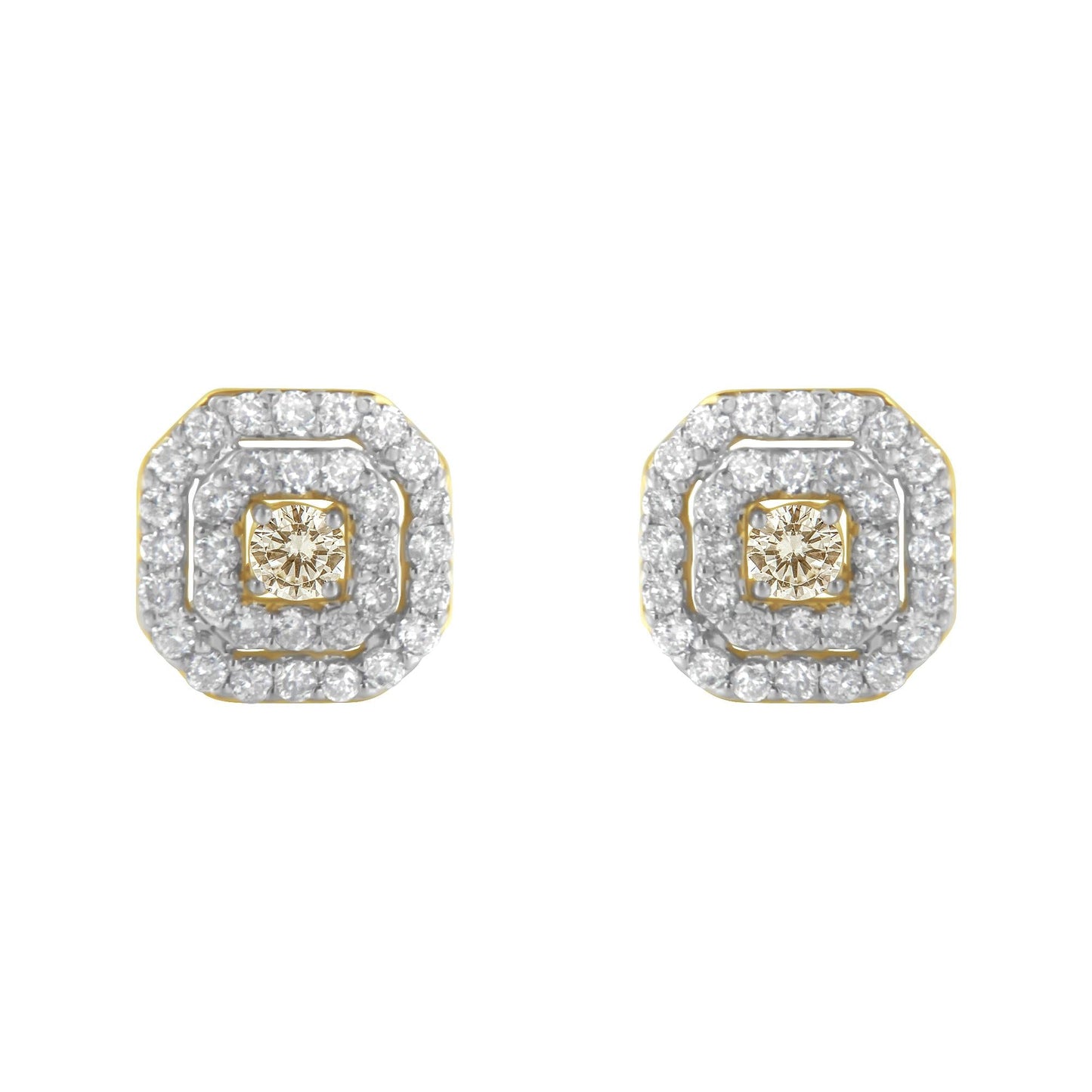 2 Micron 10KT Yellow Gold Plated Sterling Silver Diamond Square Stud Earrings (1 cttw, J-K Color, I2-I3 Clarity)