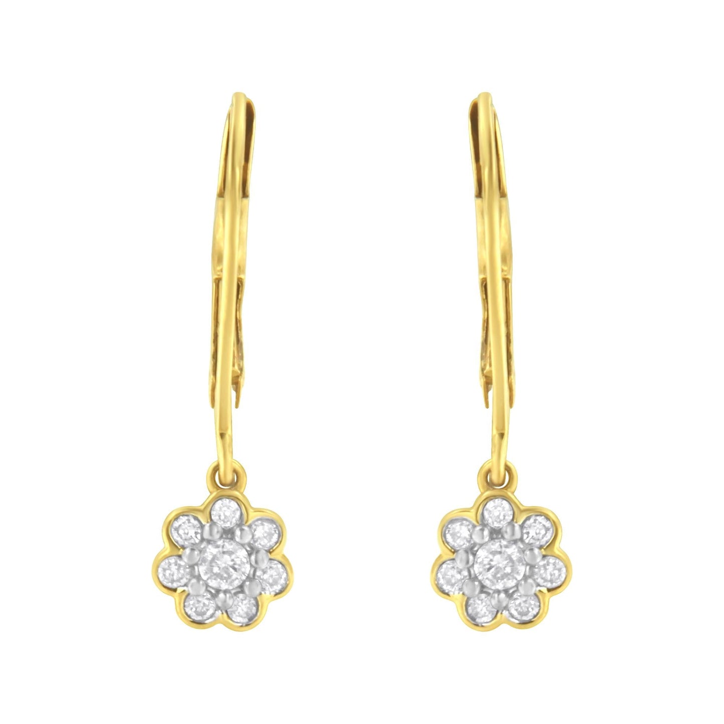 2 Micron 10KT Yellow Gold Plated Sterling Silver Diamond Drop Cluster Earrings (1/4 cttw, I-J Color, I2-I3 Clarity)