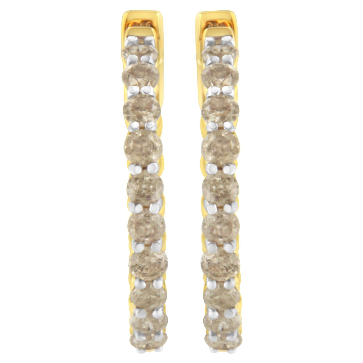 10K Yellow Gold Plated Sterling Silver Diamond Hoop Earrings (2 cttw, K-L Color, I2-I3 Clarity)