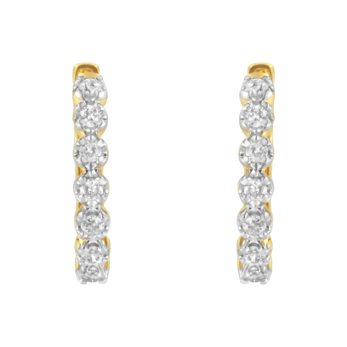 10KT Yellow Gold Diamond Huggy Hoop Earrings (1/2 cttw, J-K Color, I2-I3 Clarity)