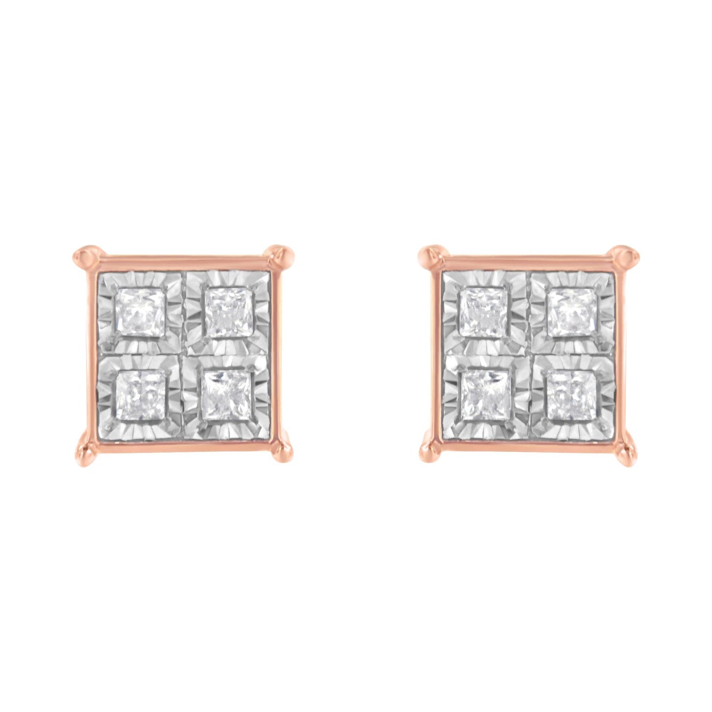 Rose Gold Plated Sterling Silver Diamond Composite Stud Earrings (3/4 cttw, J-K Color, I1-I2 Clarity)