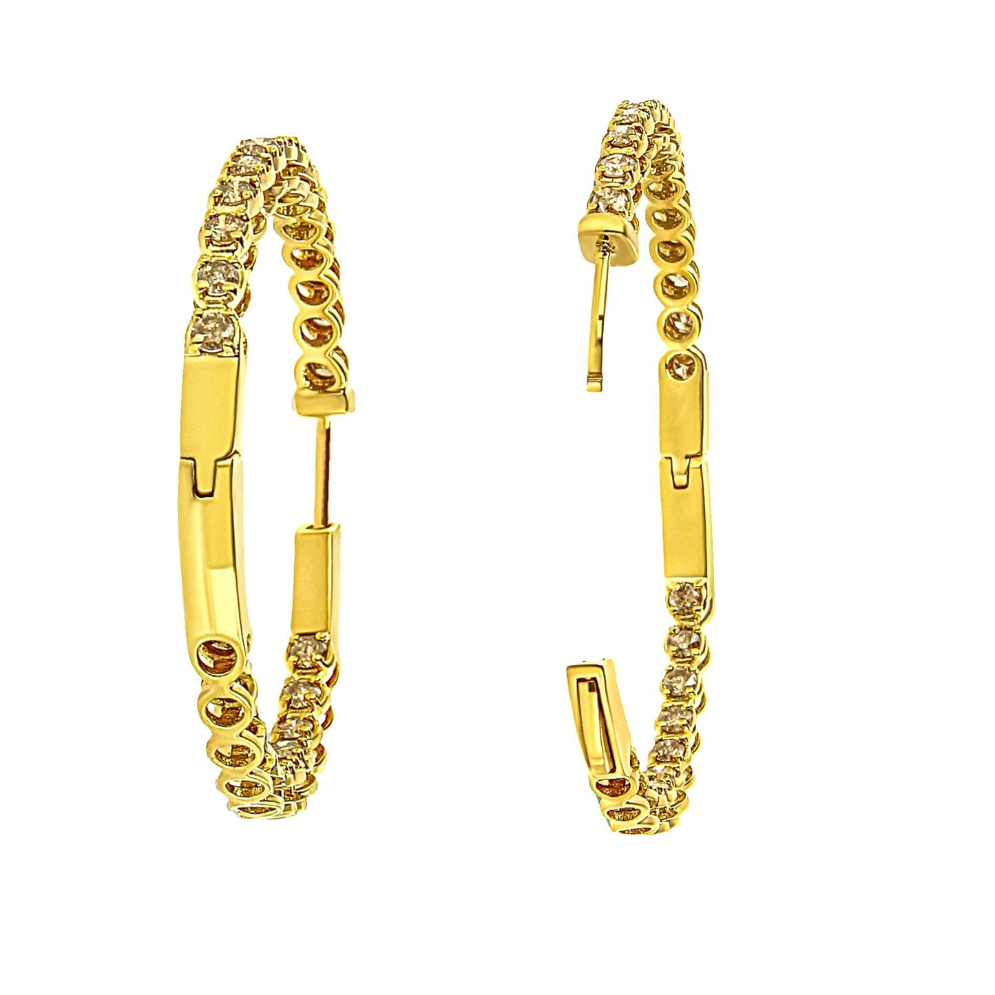 10K Yellow Gold Plated .925 Sterling Silver 3.00 Cttw Round Stone Champagne Diamond Inside-Out Hoop Earrings (Champagne Color, I1-I2 Clarity)