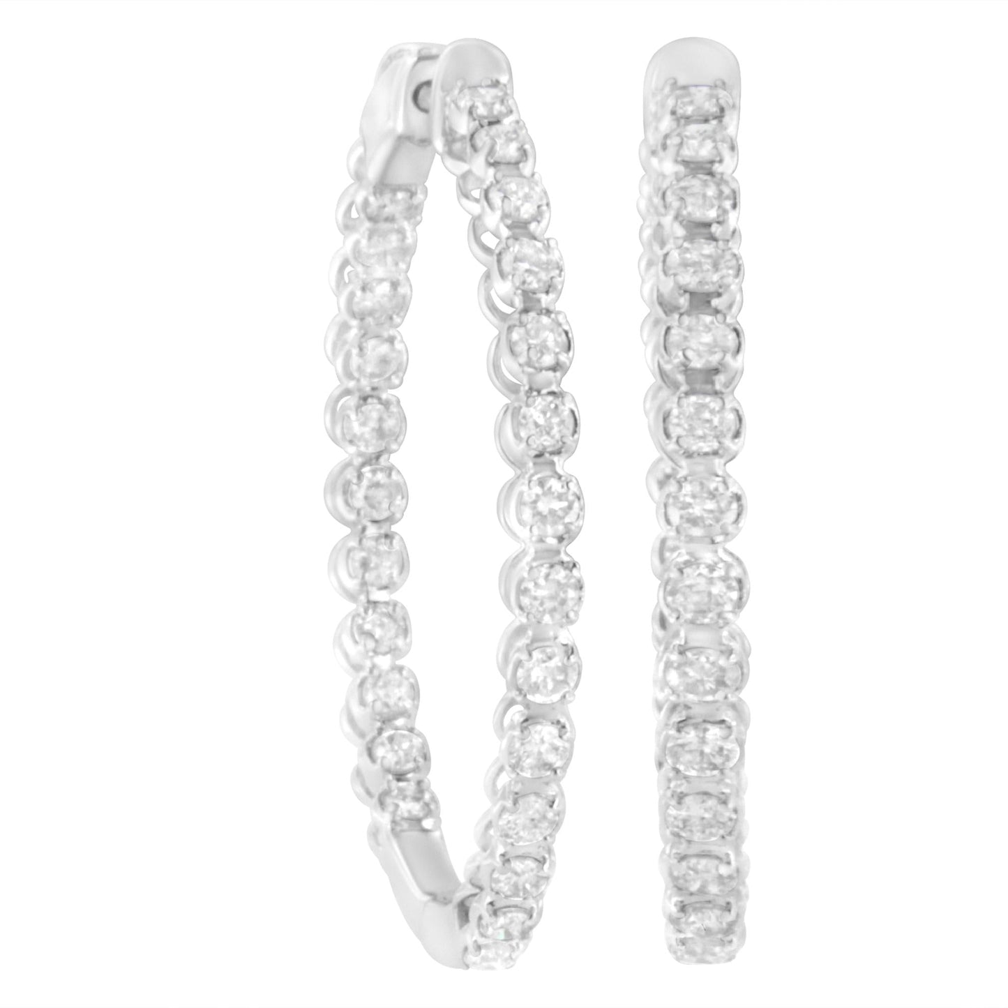 14K White Gold 2 cttw Diamond Hoop Earrings (I-J Clarity, I1-I2 Color)