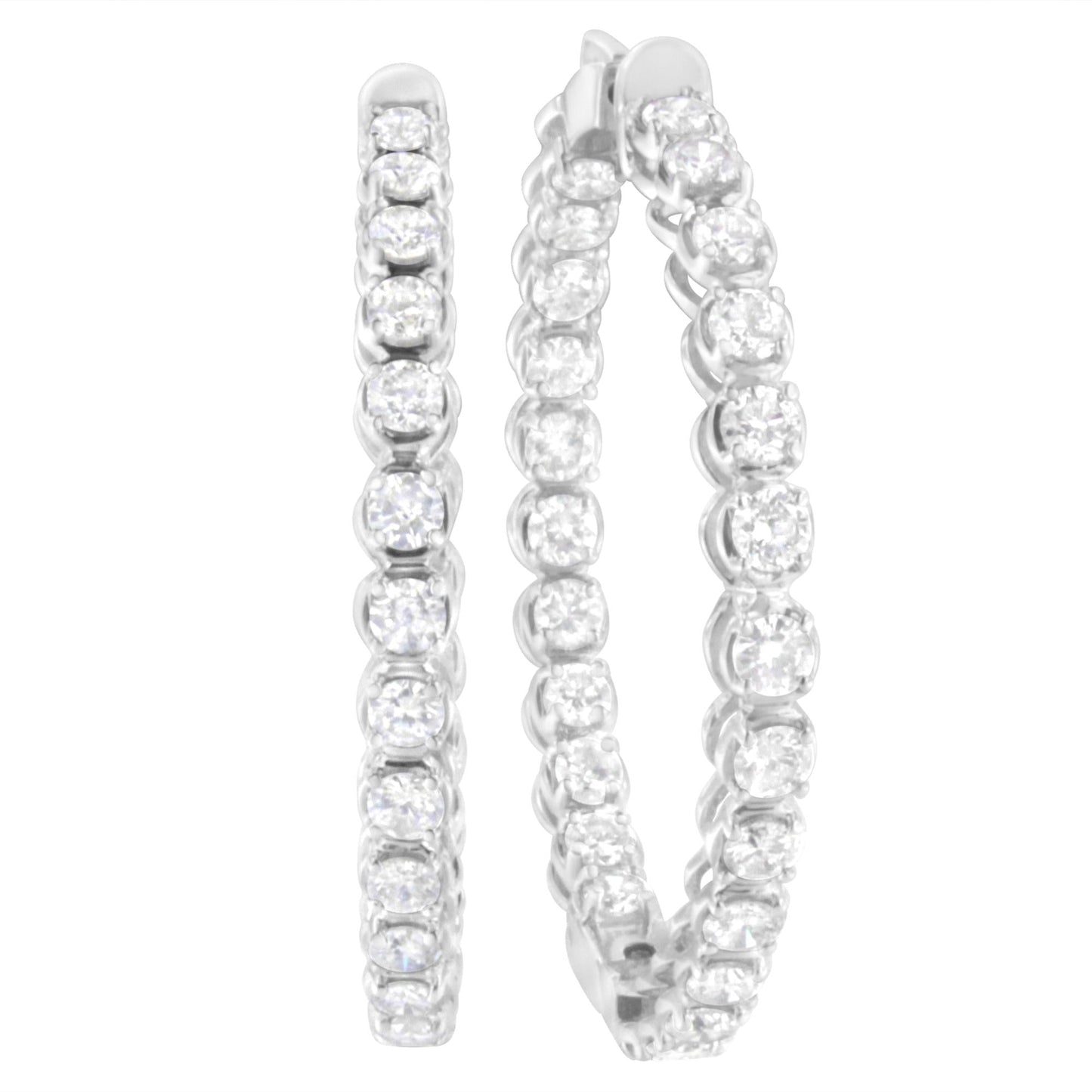 .925 Sterling Silver 7.0 Cttw Diamond 1-¾ Inside Out Hinged Leverback Hoop Earrings (I-J Color, I1-I2 Clarity)