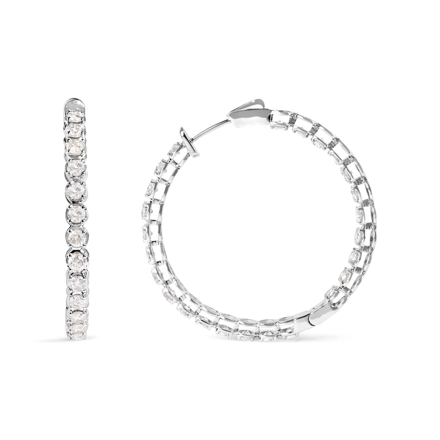 .925 Sterling Silver 7.0 Cttw Diamond 1-¾ Inside Out Hinged Leverback Hoop Earrings (I-J Color, I1-I2 Clarity)