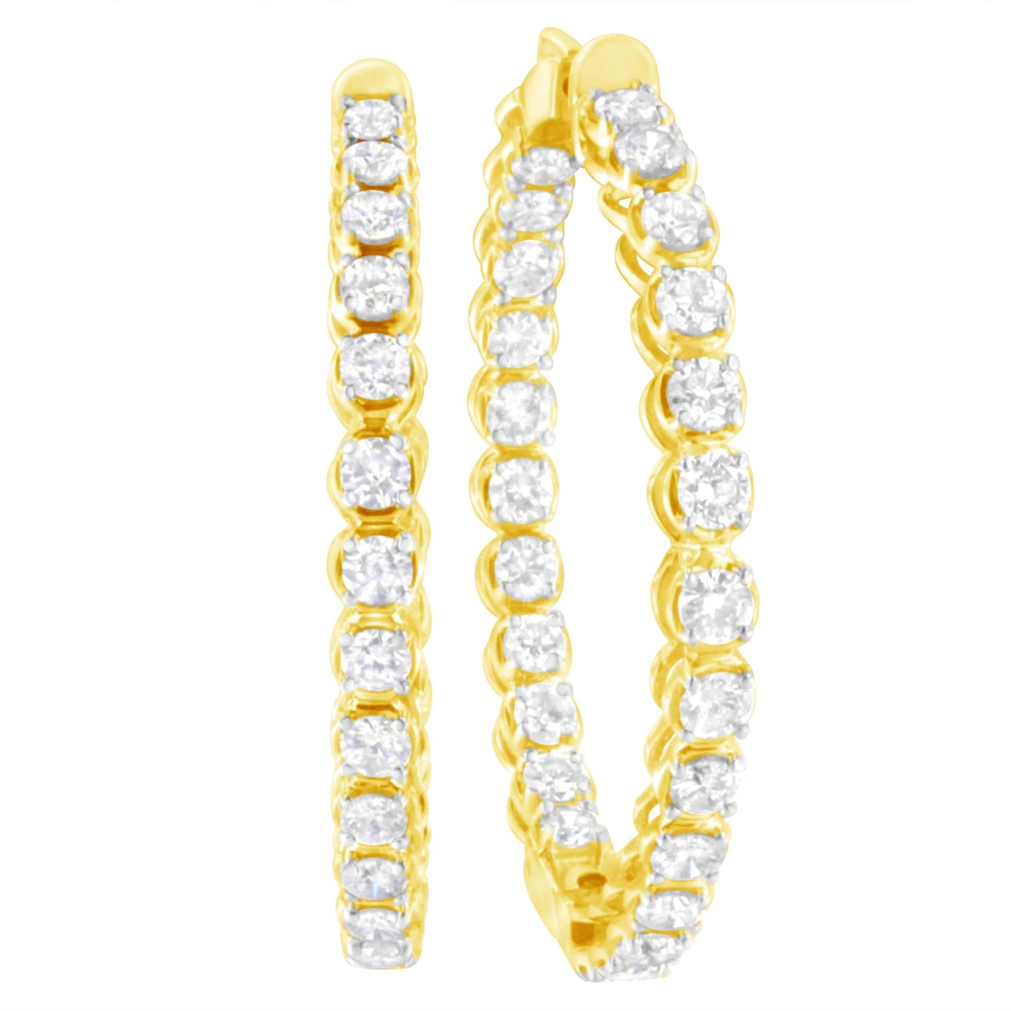 10K Yellow Gold Plated .925 Sterling Silver 7.0 Cttw Round Brilliant Cut Diamond 1-¾ Inside Out Hinged Leverback Hoop Earrings (J-K Color, I1-I2 Clarity)