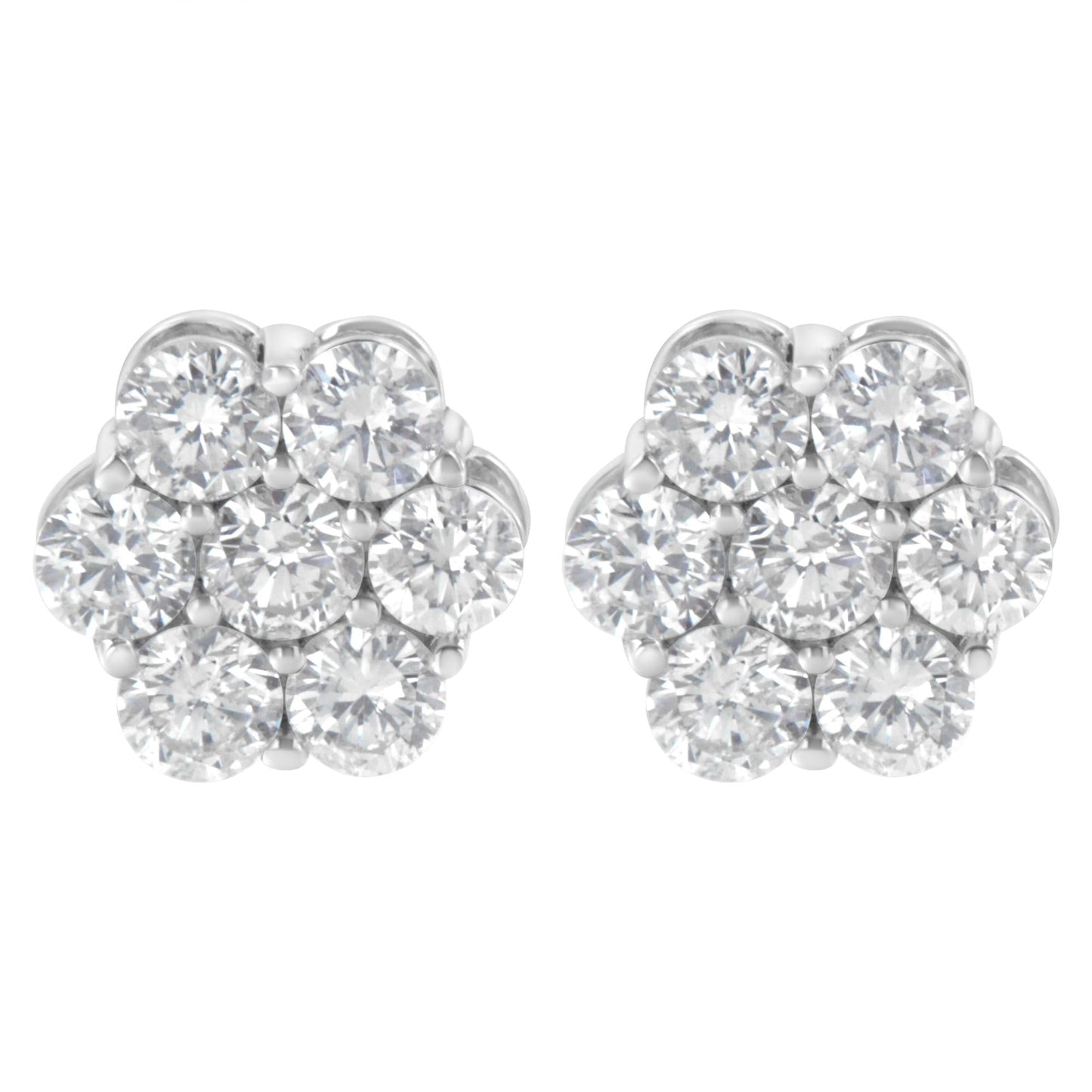 14K White Gold 2.0 Cttw Round Brilliant Cut Diamond Floral Cluster Screwback Stud Earrings (H-I Color, SI2-I1 Clarity)