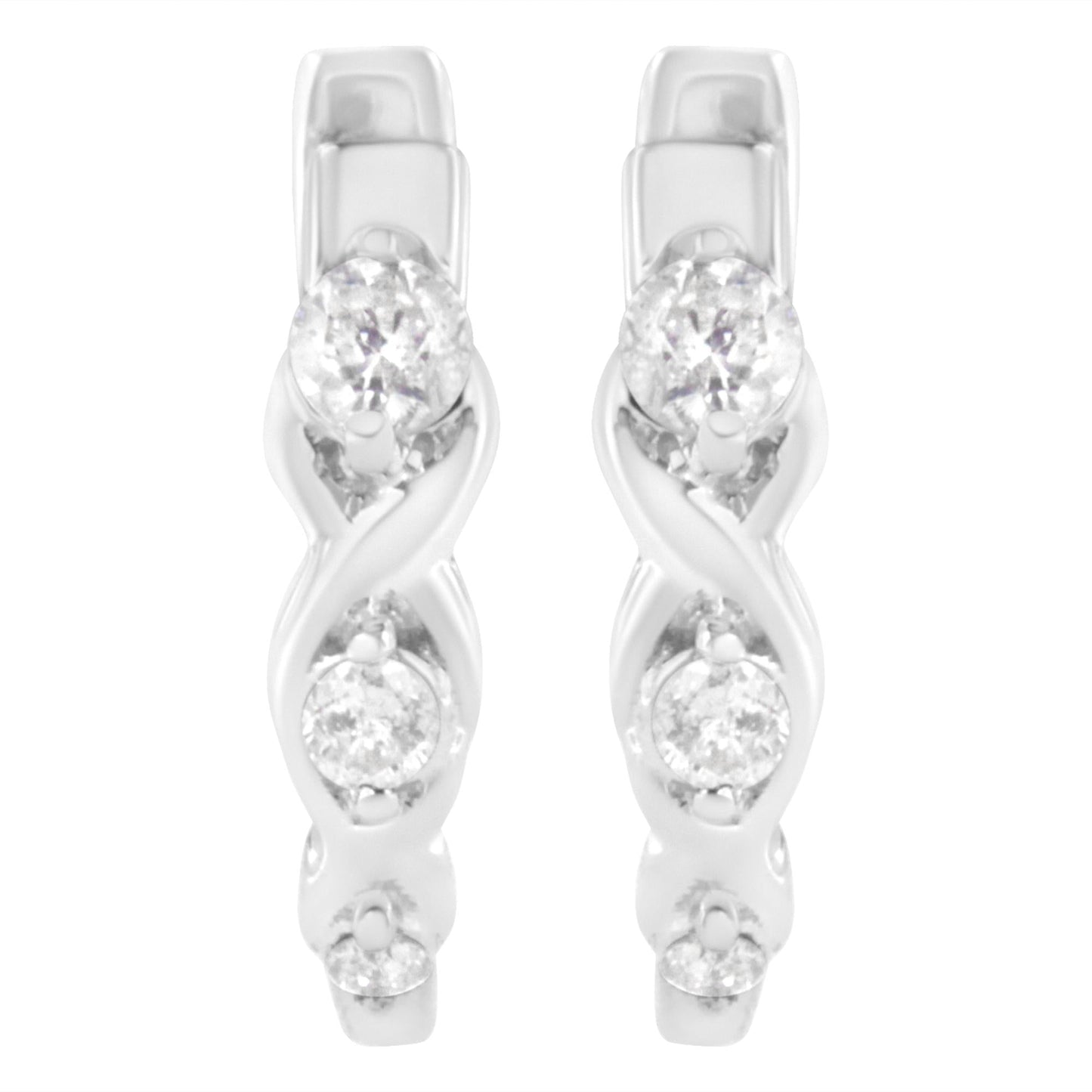 .925 Sterling Silver 1/4 cttw Prong Set Round-Cut Diamond Twist and Swirl Hoop Earring (I-J Color, I2-I3 Clarity)