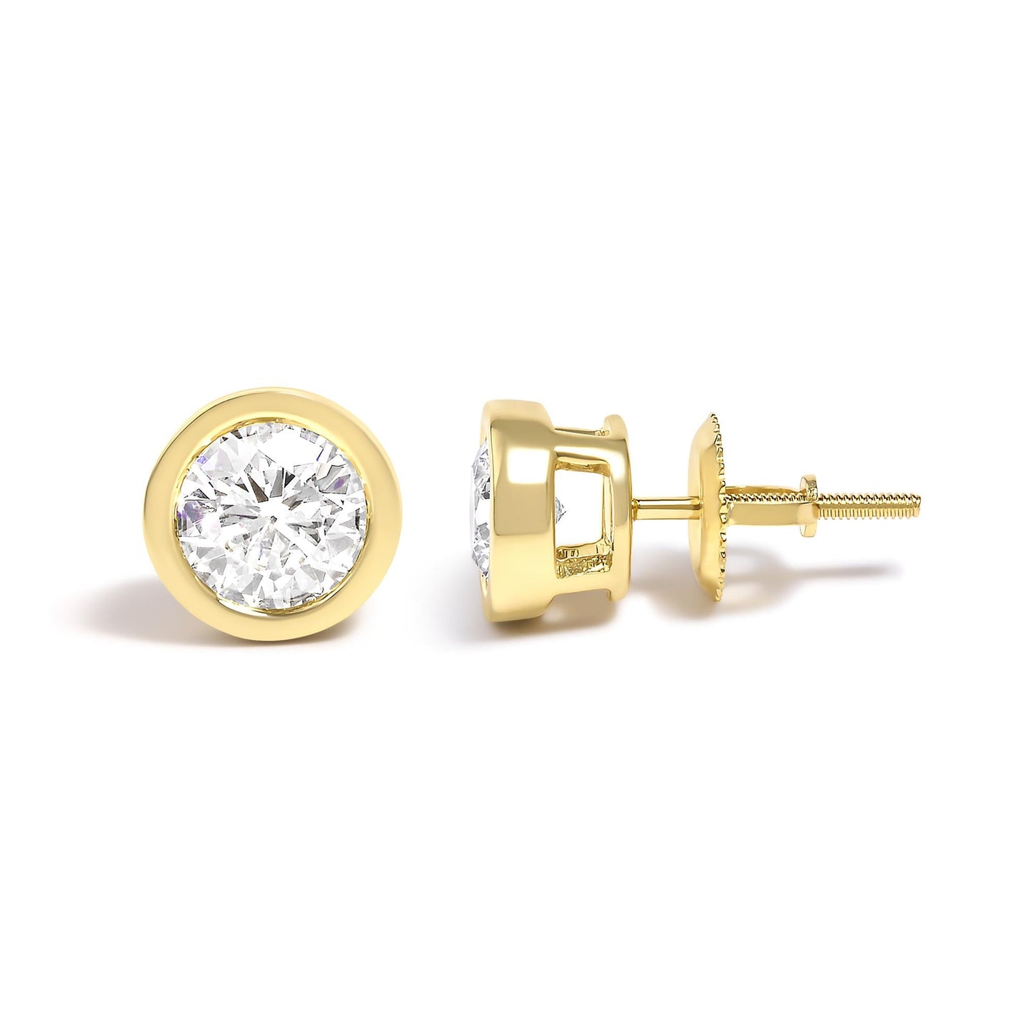 14K Gold Lab Grown Diamond Screw-Back Classic Bezel Solitaire Stud Earrings (G-H Color, VS2-SI1 Clarity)