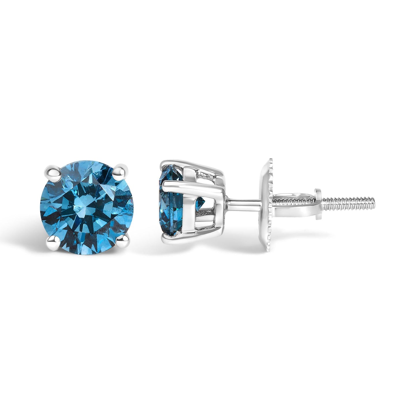 14K Gold Blue Lab Grown Diamond Stud Earrings with Screw Backs