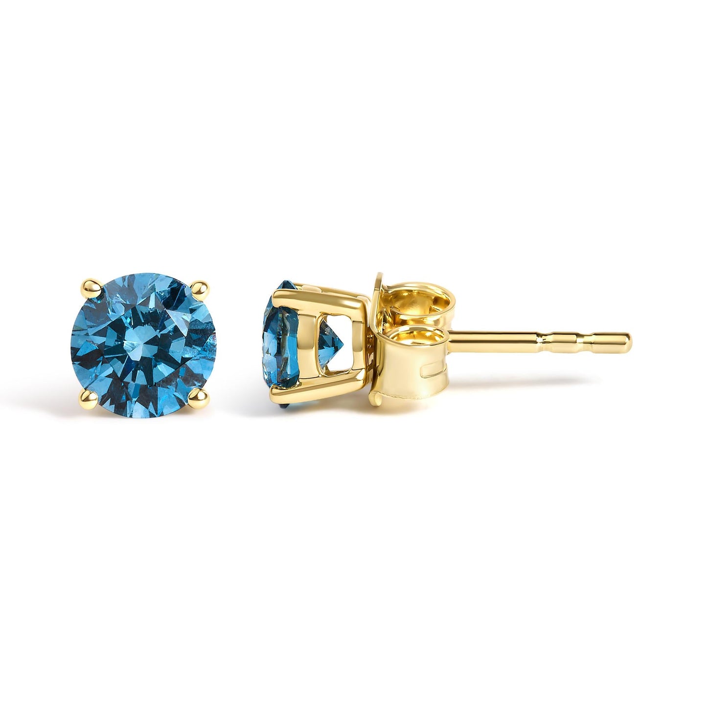 14K Gold Blue Lab Grown Diamond Stud Earrings with Screw Backs