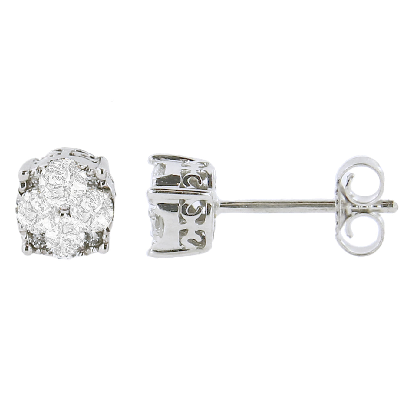 .925 Sterling Silver 1/2 Cttw Cttw Prong Set Lab Grown Round Diamond Cluster Stud Earring (F-G Color, SI1-SI2 Clarity)