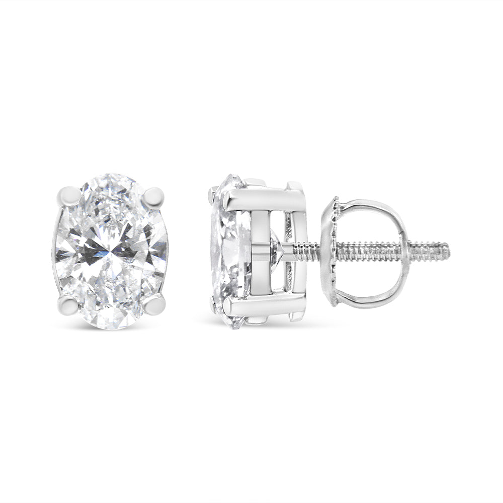 14K White Gold Lab Grown Oval Solitaire Diamond Stud Earrings (F-G Color, VS2-SI1 Clarity)