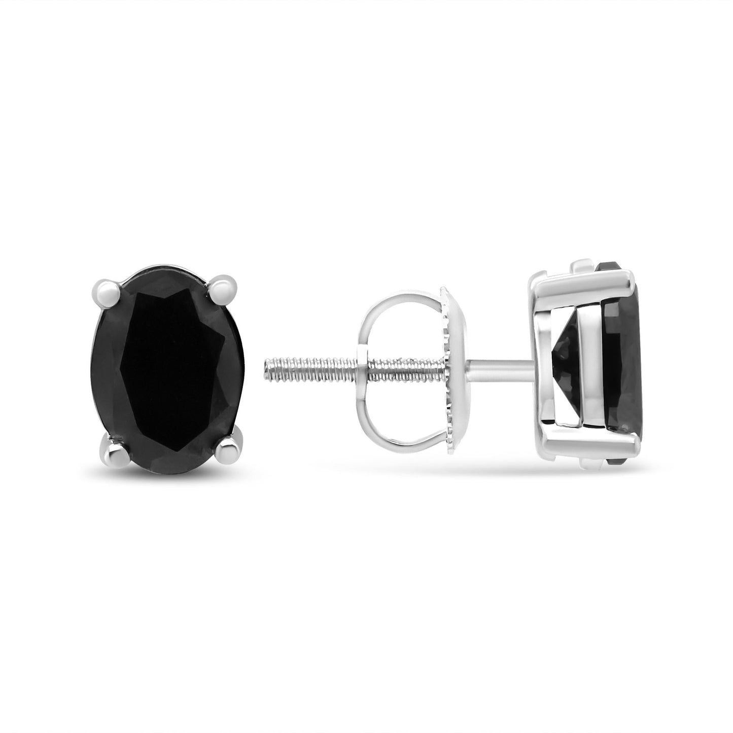 .925 Sterling Silver Prong Set Treated Black Oval Diamond Stud Earring (Black Color, I2-I3 Clarity)