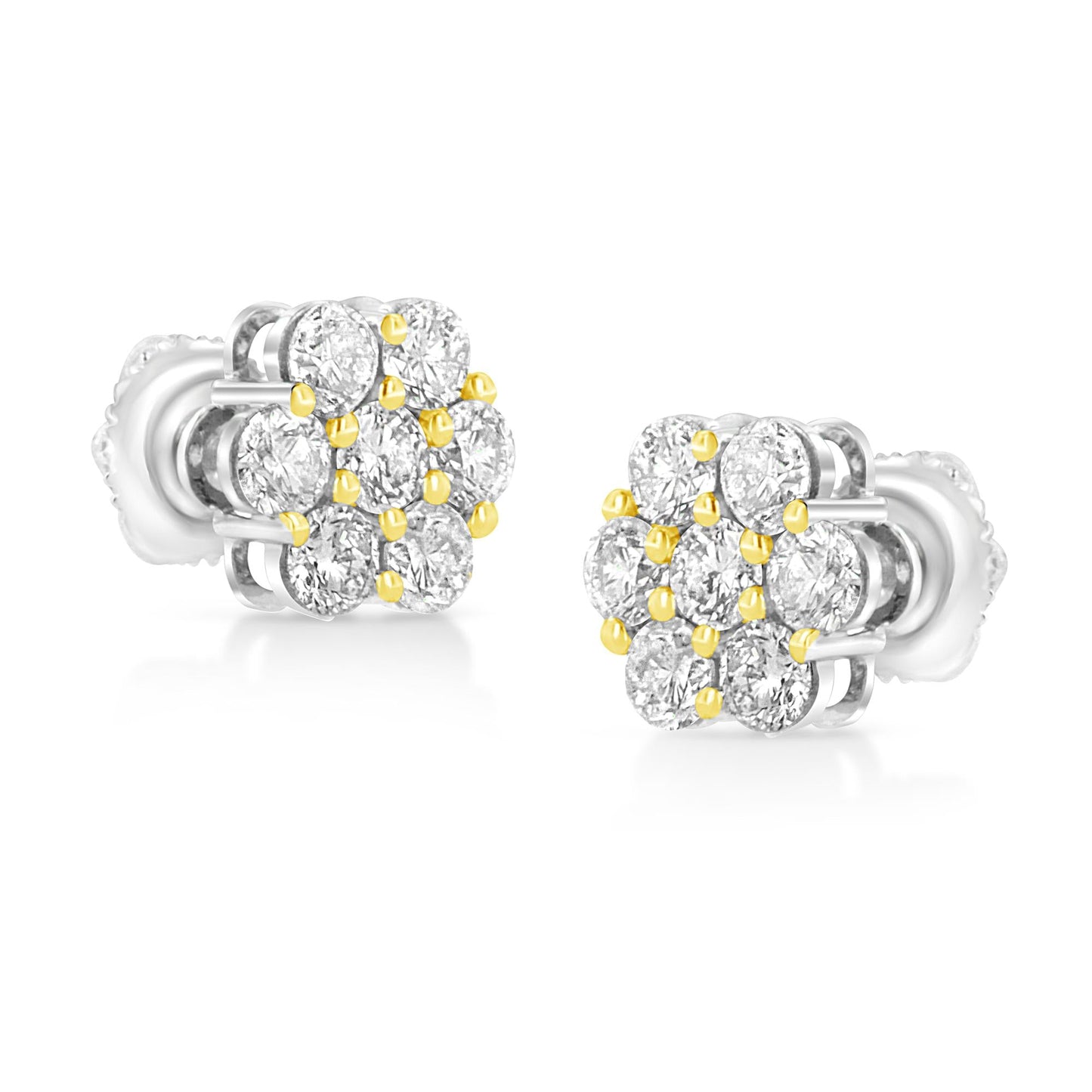 14k Yellow Gold Plated .925 Sterling Silver 1/4 Cttw Round Brilliant Cut Diamond Floral Cluster Screwback Stud Earrings (K-L Color, I2-I3 Clarity)