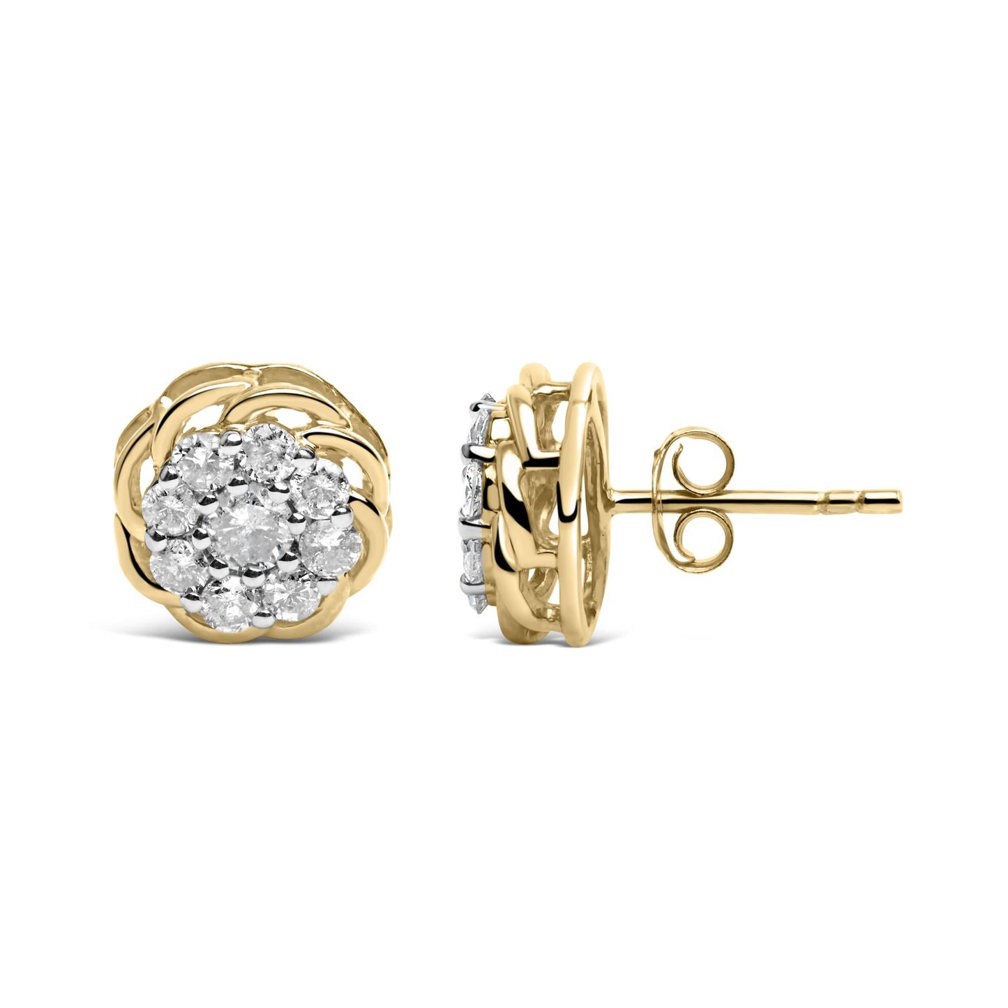 10K Yellow Gold Plated .925 Sterling Silver 1/2 Cttw Diamond Cluster Stud Earrings (J-K Color, I2-I3 Clarity)