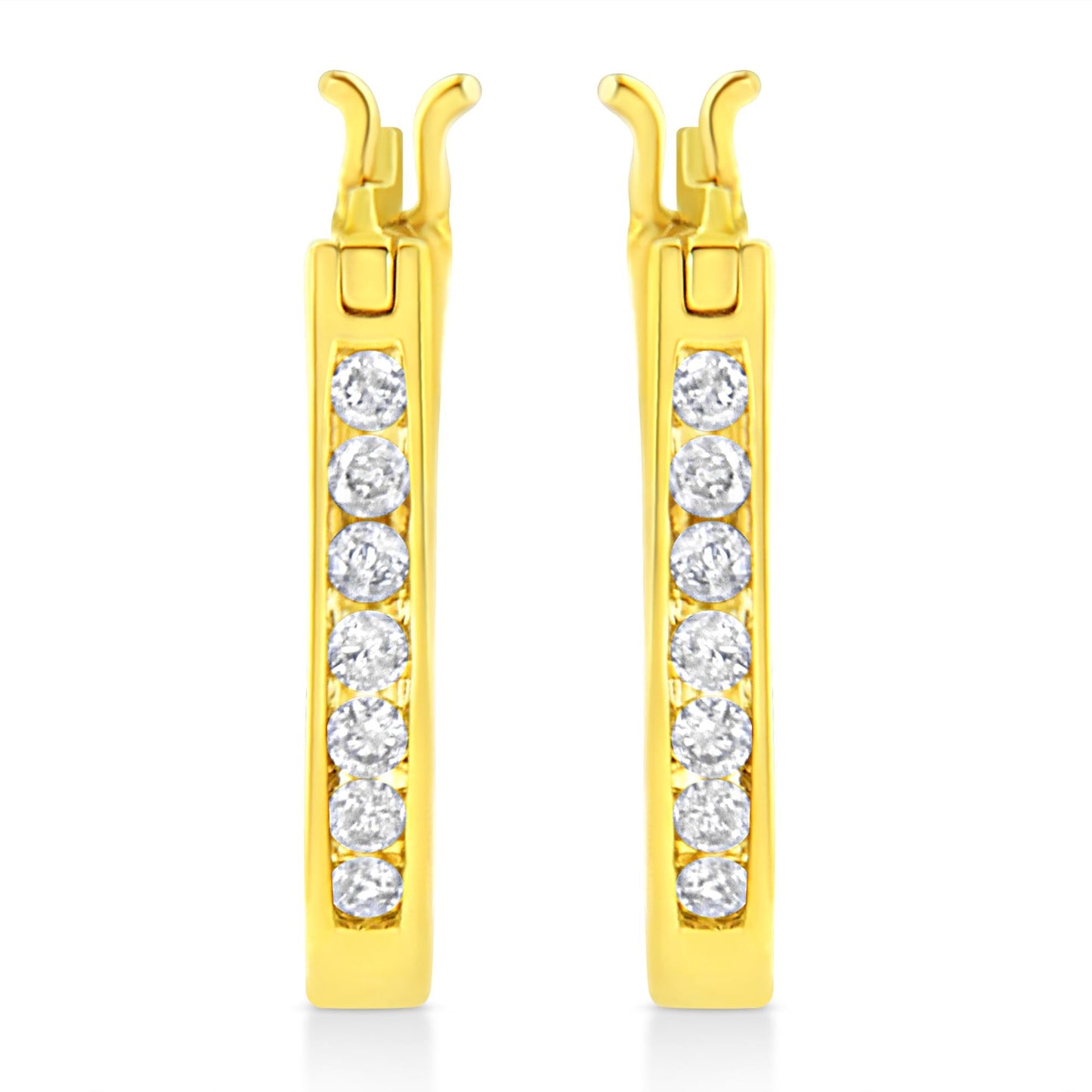 14K Yellow Gold Plated .925 Sterling Silver 1/4 Cttw Diamond Leverback 3/4" Inch Hoop Earrings (K-L Color, I2-I3 Clarity)