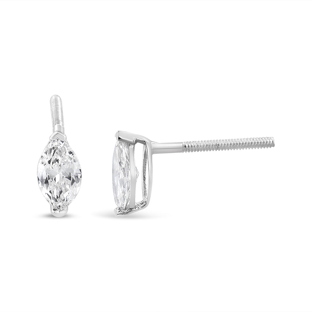 14K White Gold 1/2 Cttw 2 Prong Set Marquise Solitaire Lab Grown Diamond Stud Earrings (F-G Color, VS2-SI1 Clarity)